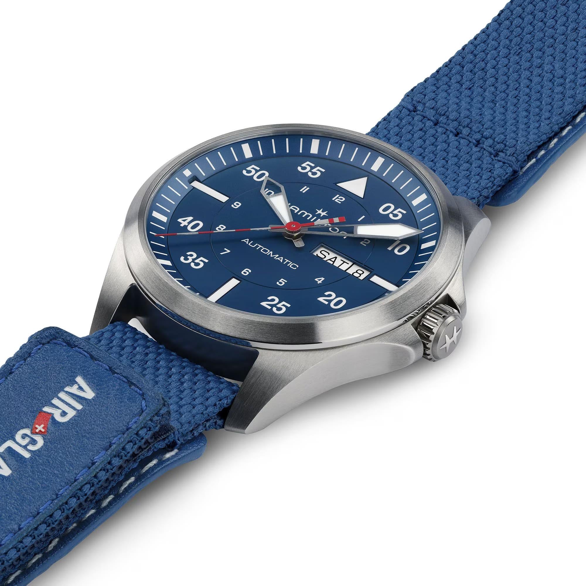 Hamilton Khaki Aviation Pilot Air-Glaciers Day Date Blue Dial Velcro Strap Men's Watch H64655941