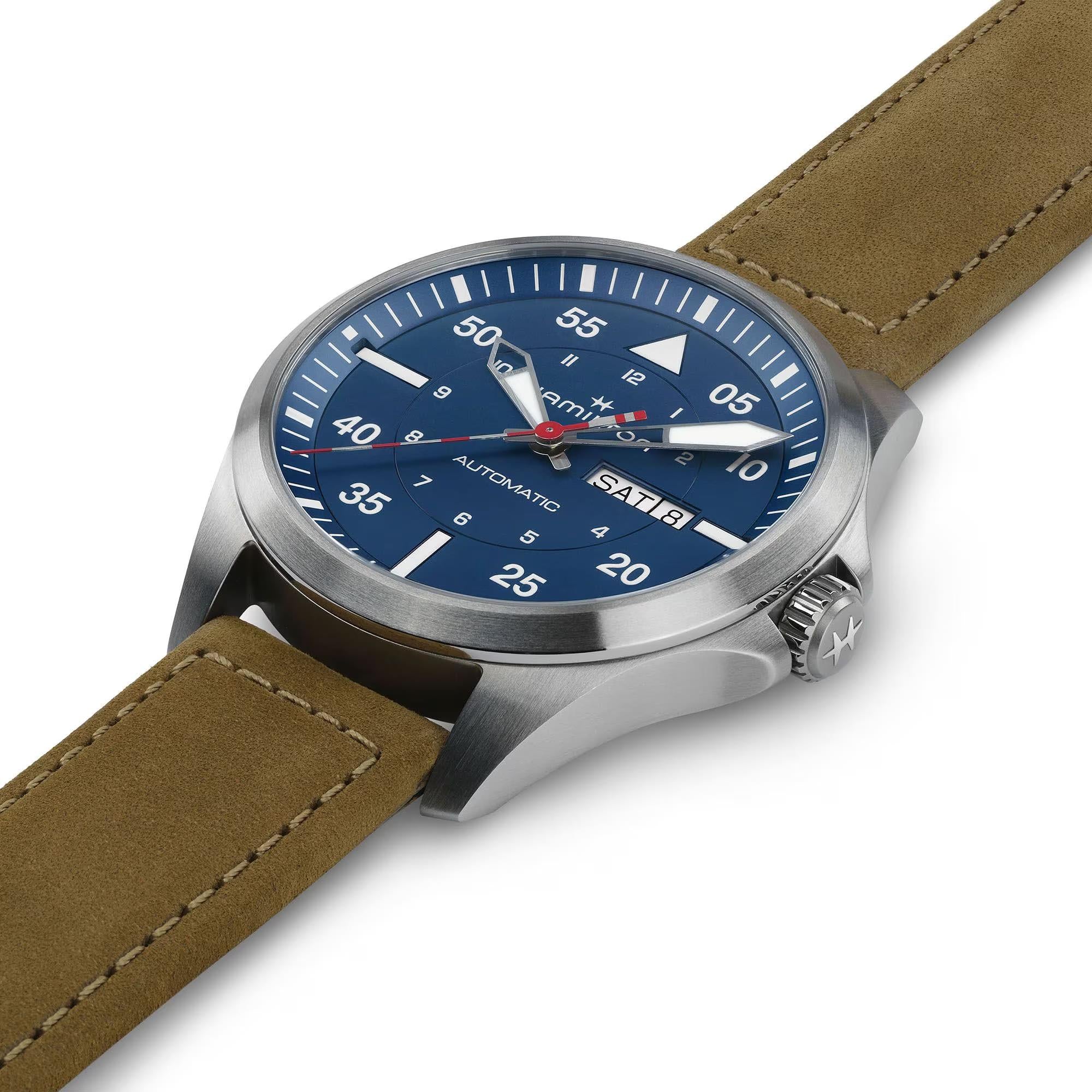 Hamilton Khaki Aviation Pilot Air-Glaciers Day Date Blue Dial Velcro Strap Men's Watch H64655941