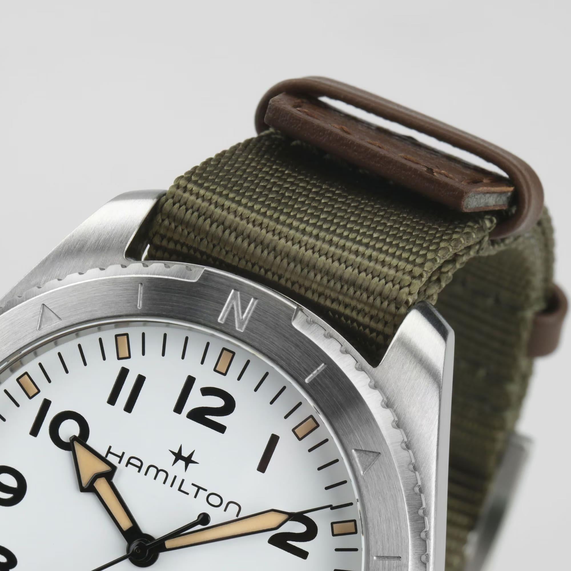 Hamilton Khaki Field Expedition Automatic White Dial Green NATO Strap Watch H70315910