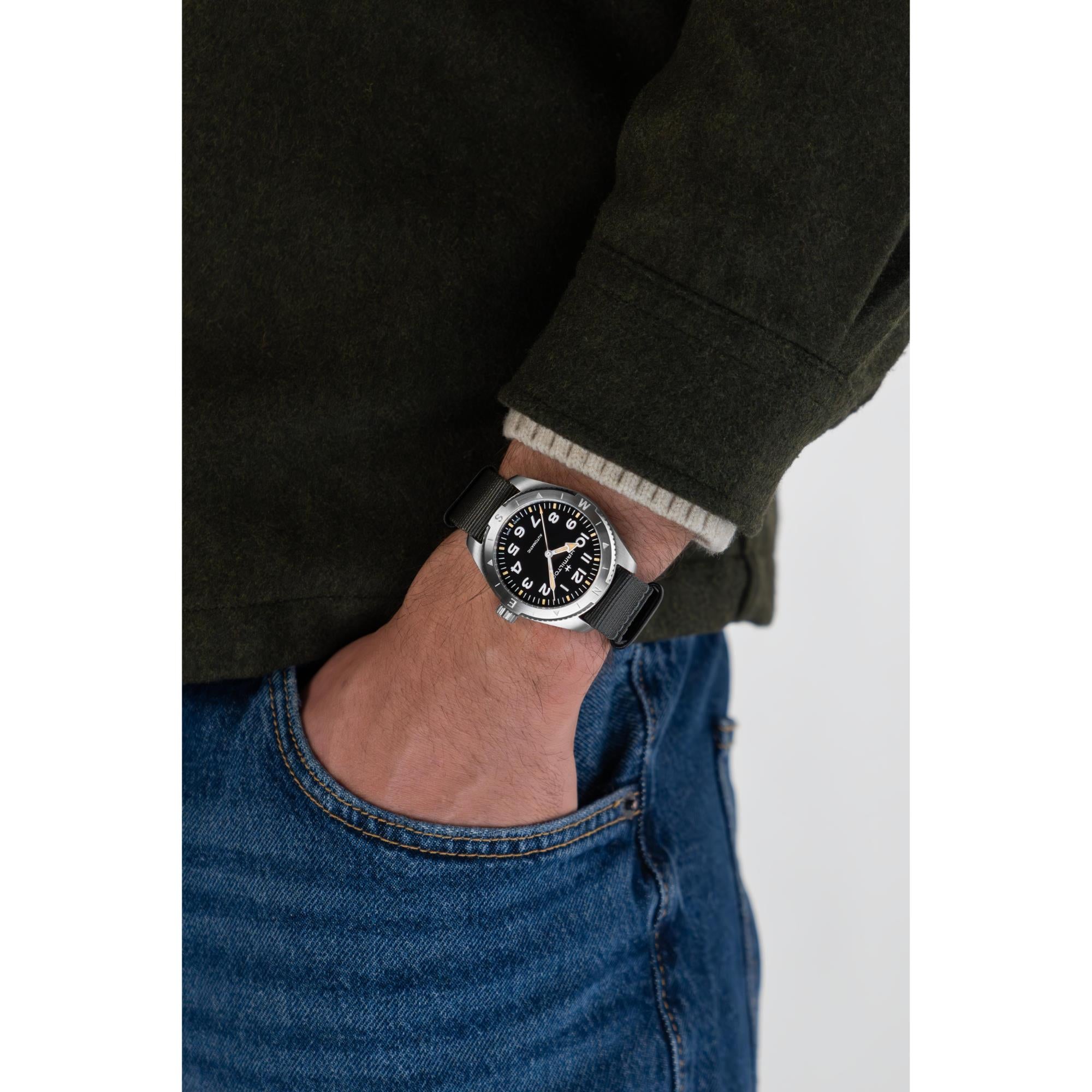 Hamilton Khaki Field Expedition Automatic Black Dial Grey Textile Strap Men's Watch H70315930