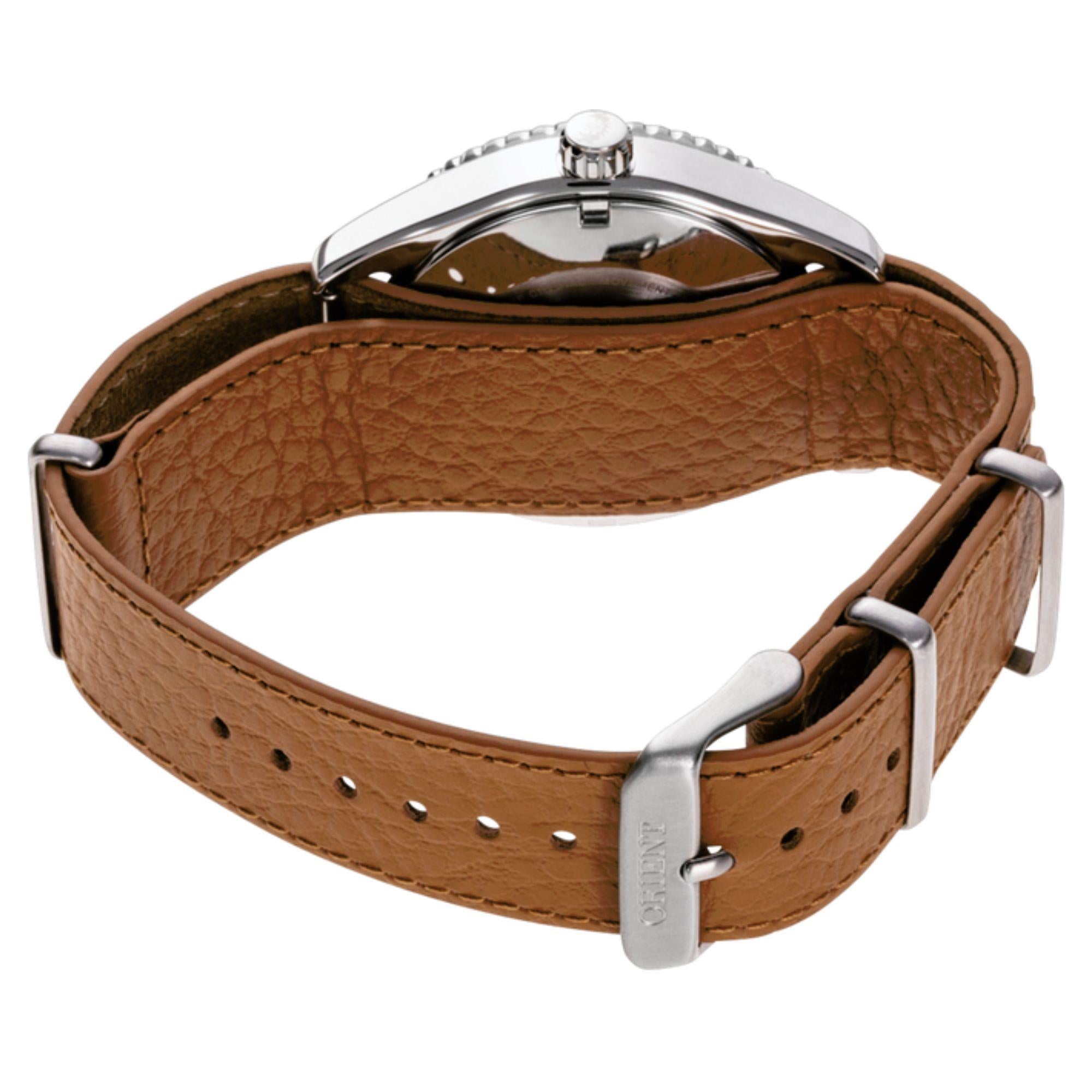 Orient Mako Automatic Orange Dial Leather Strap Men's Watch RA-AC0Q05P10B