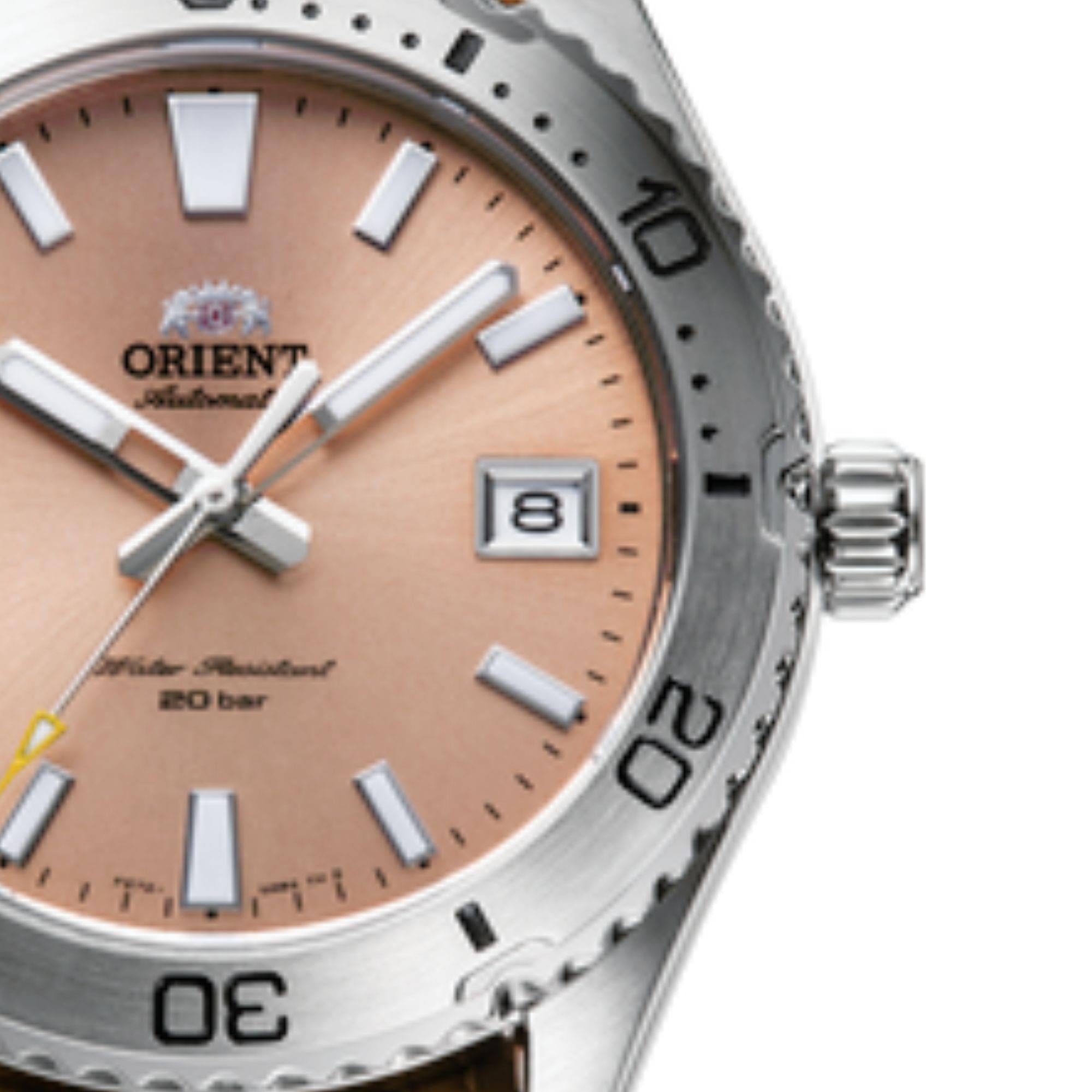 Orient Mako Automatic Orange Dial Leather Strap Men's Watch RA-AC0Q05P10B