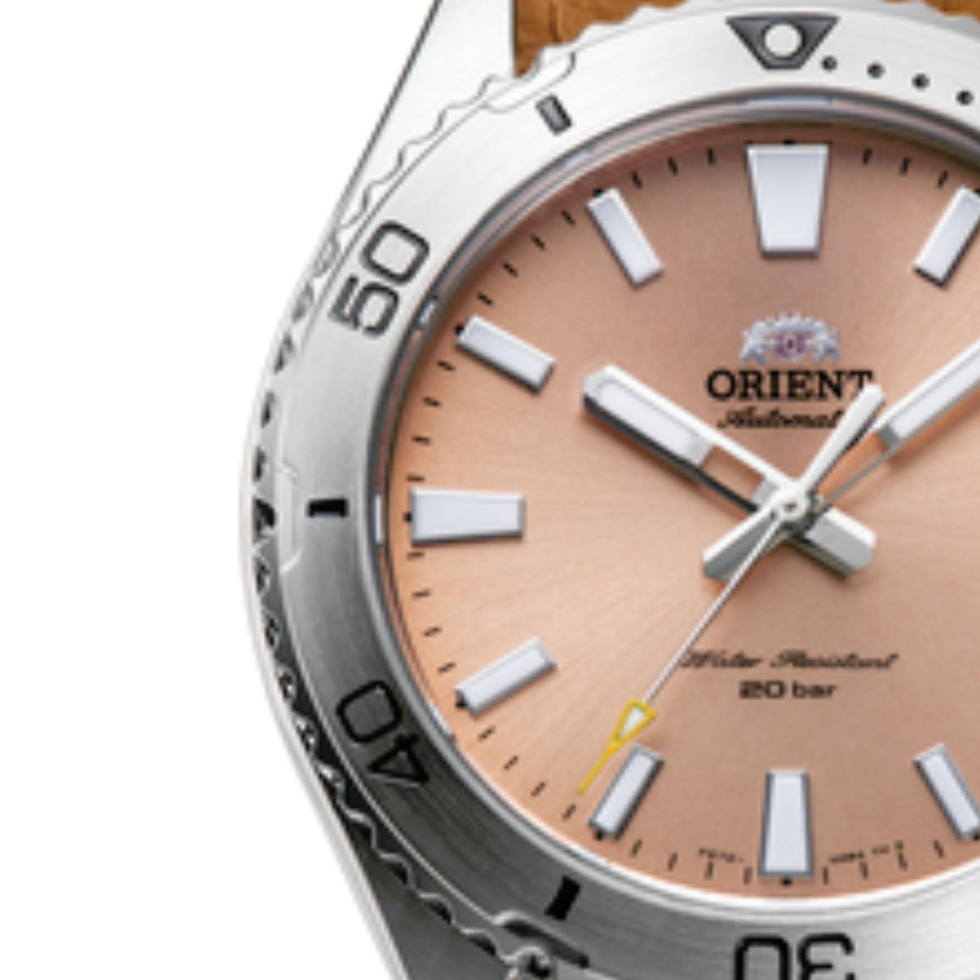 Orient Mako Automatic Orange Dial Leather Strap Men's Watch RA-AC0Q05P10B