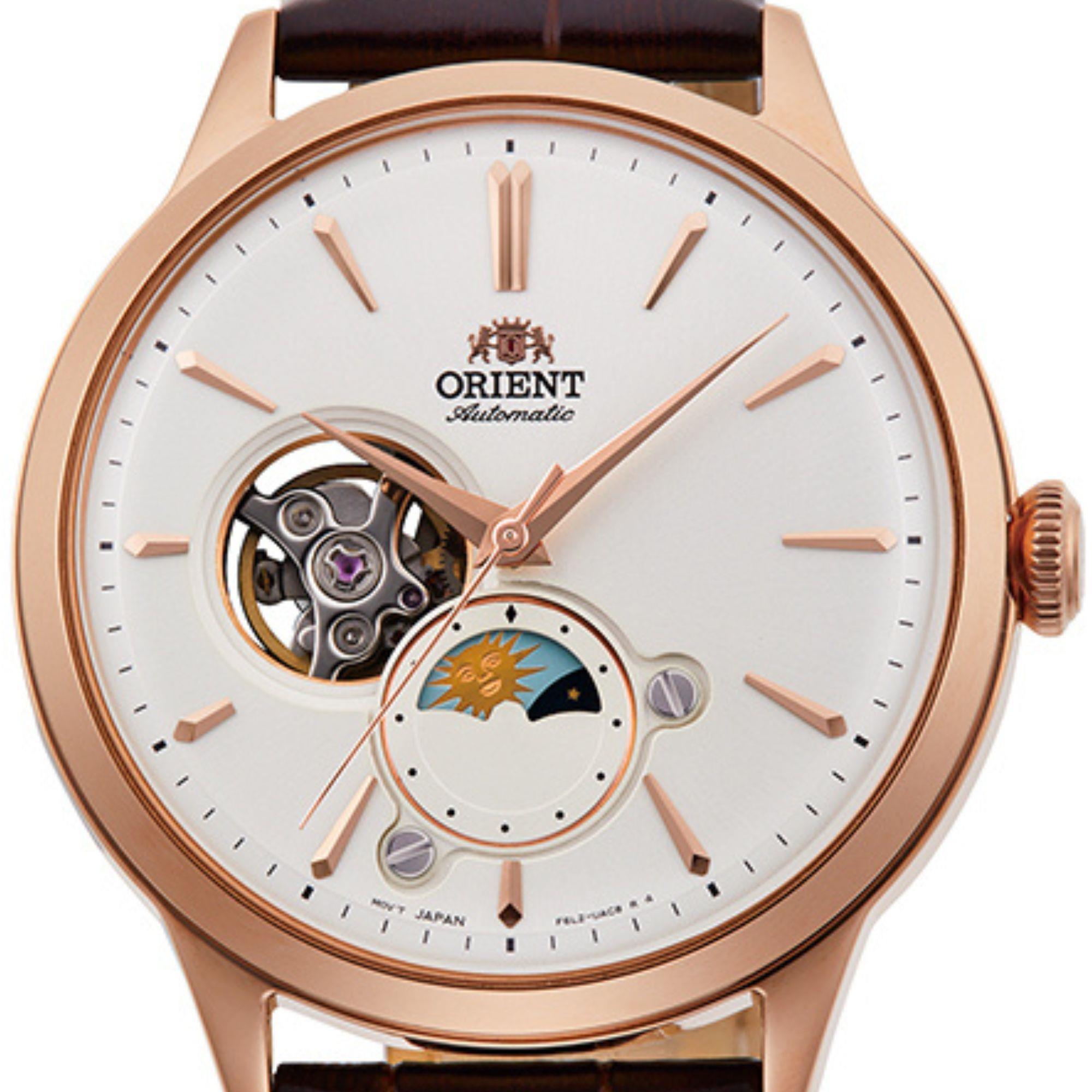 Orient Sun & Moon Phase Automatic White Dial Leather Strap Men’s Watch RA-AS0102S10B
