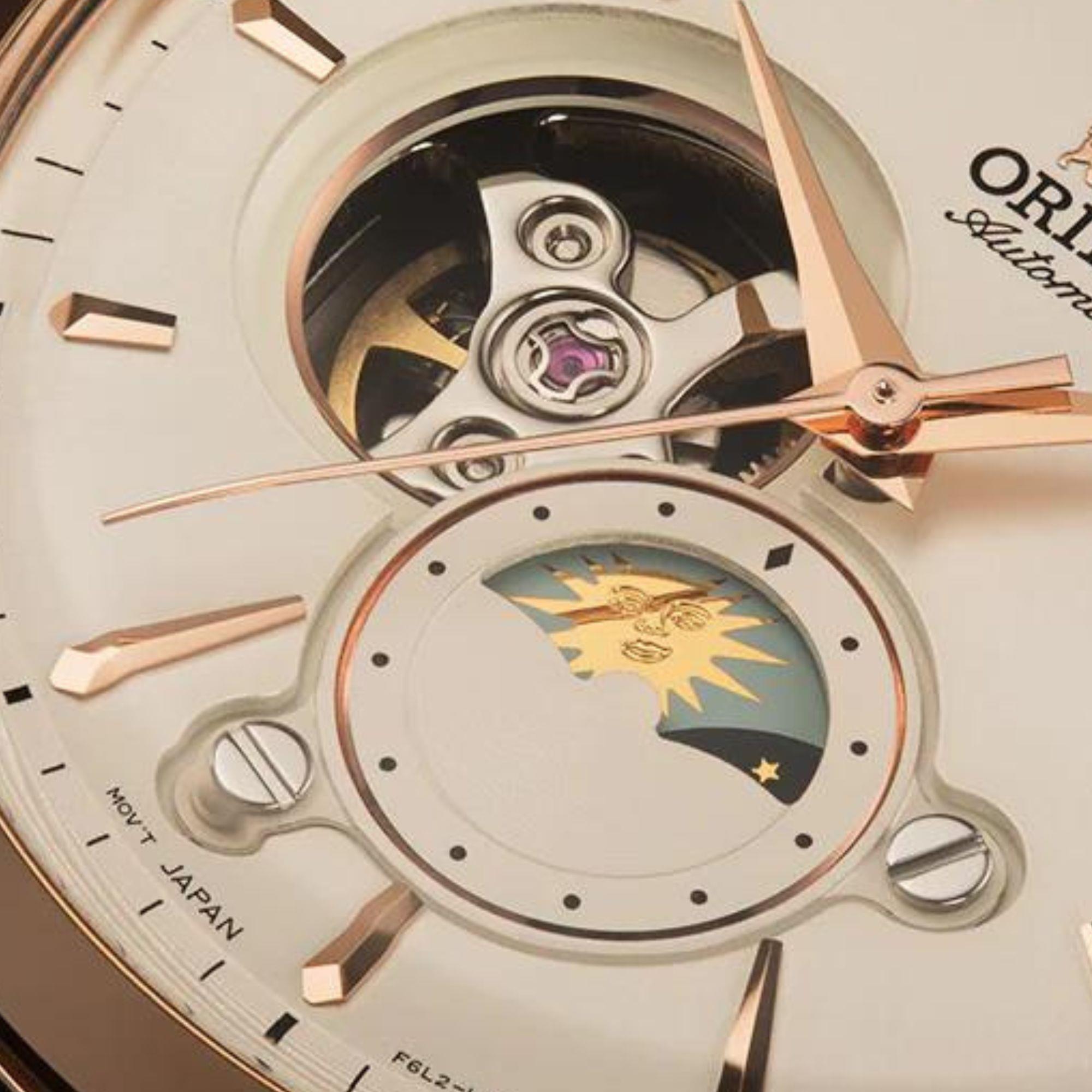 Orient Sun & Moon Phase Automatic White Dial Leather Strap Men’s Watch RA-AS0102S10B