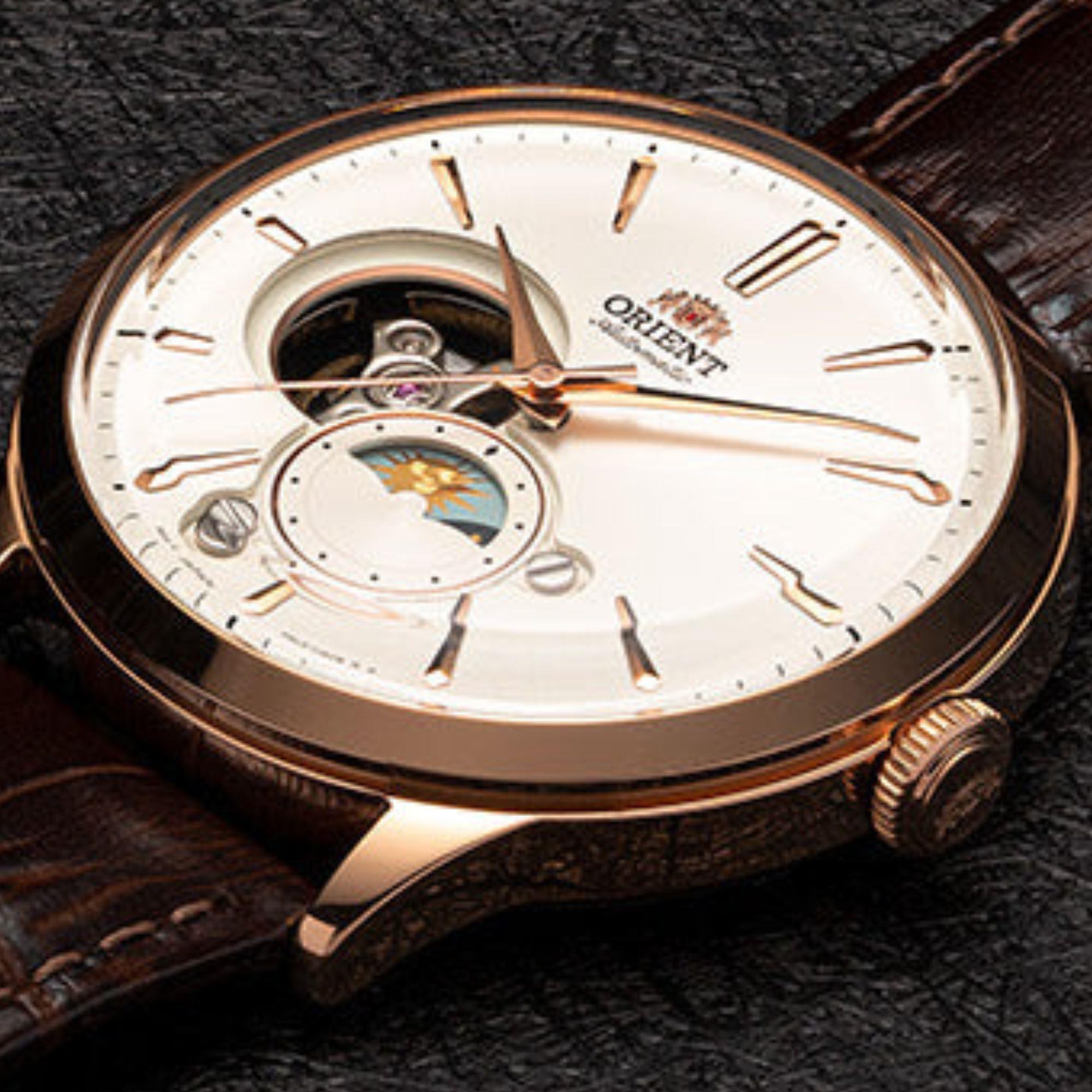 Orient Sun & Moon Phase Automatic White Dial Leather Strap Men’s Watch RA-AS0102S10B