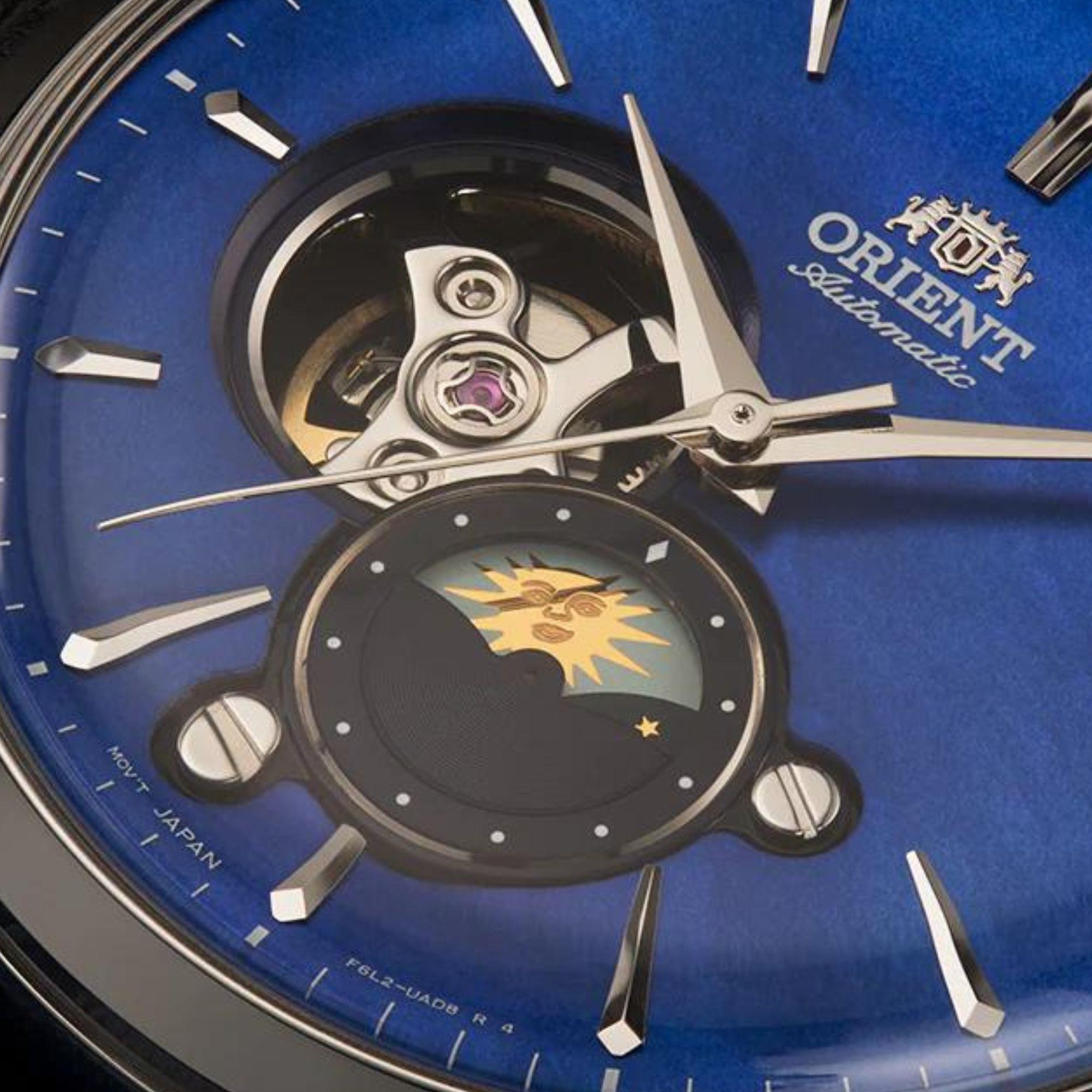 Orient Sun & Moon 41.5mm Blue Dial Leather Mens Automatic Watch RA-AS0103A30B