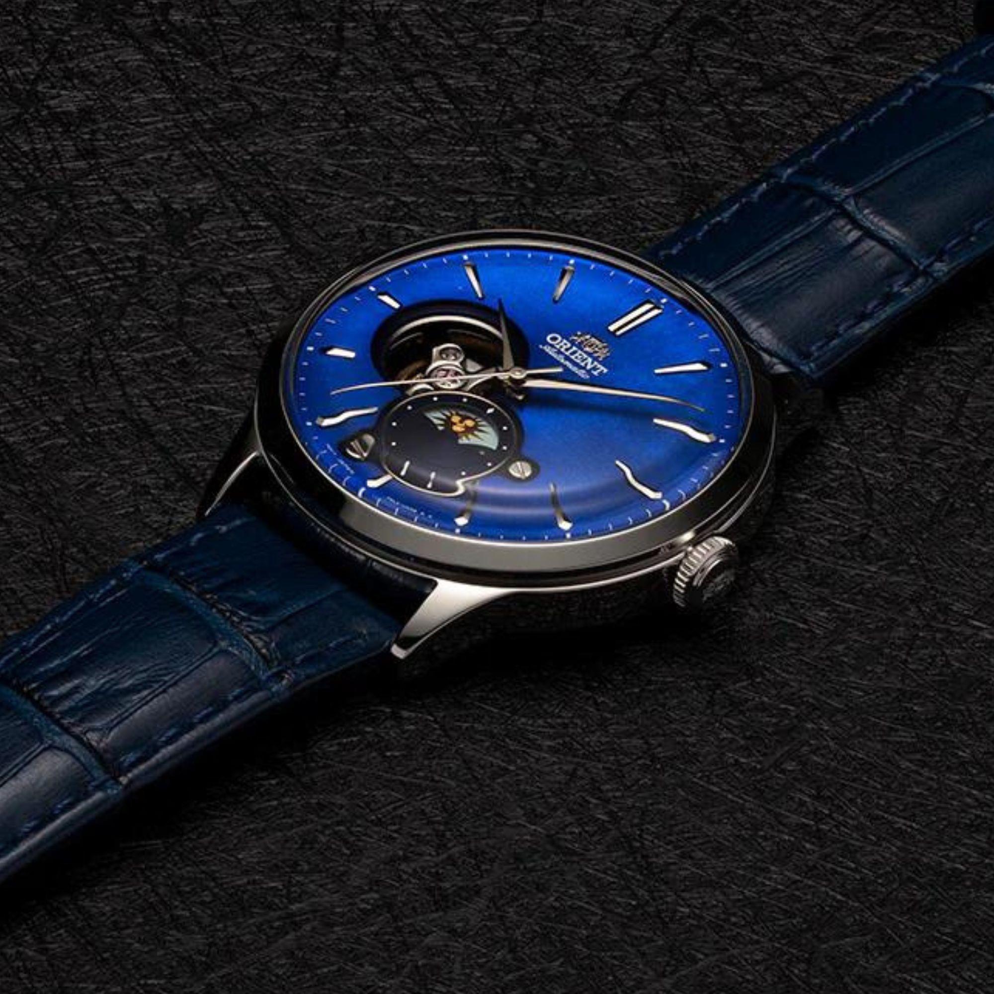 Orient Sun & Moon Phase Automatic Blue Dial Leather Strap Men’s Watch RA-AS0103A30B