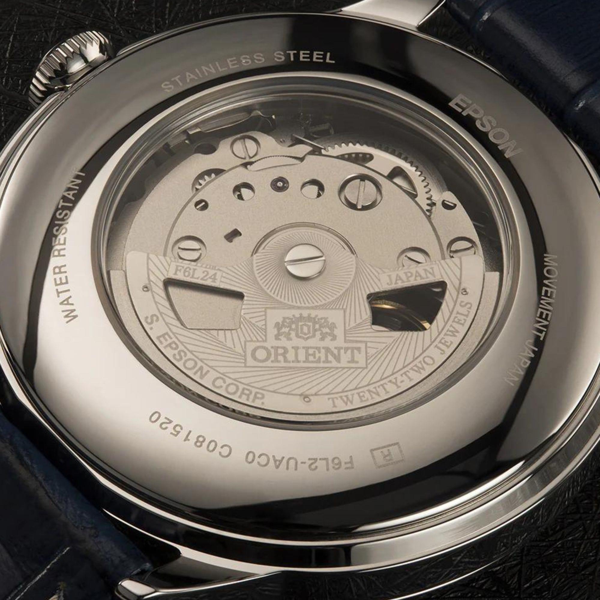 Orient Sun & Moon 41.5mm Blue Dial Leather Mens Automatic Watch RA-AS0103A30B