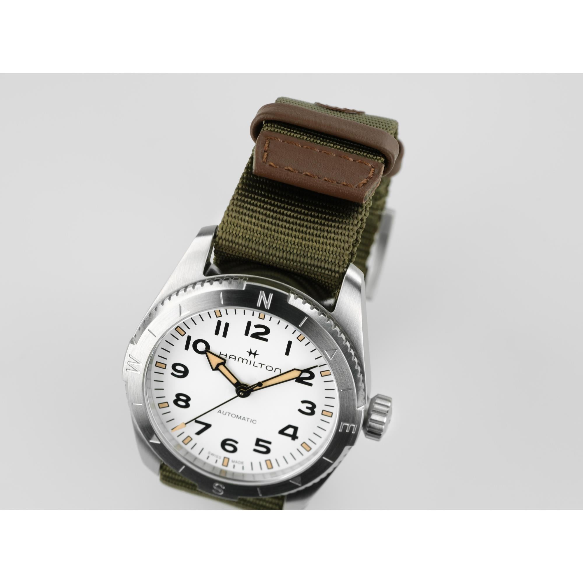 Hamilton Khaki Field Expedition Automatic White Dial Green NATO Strap Women's Watch H70225910