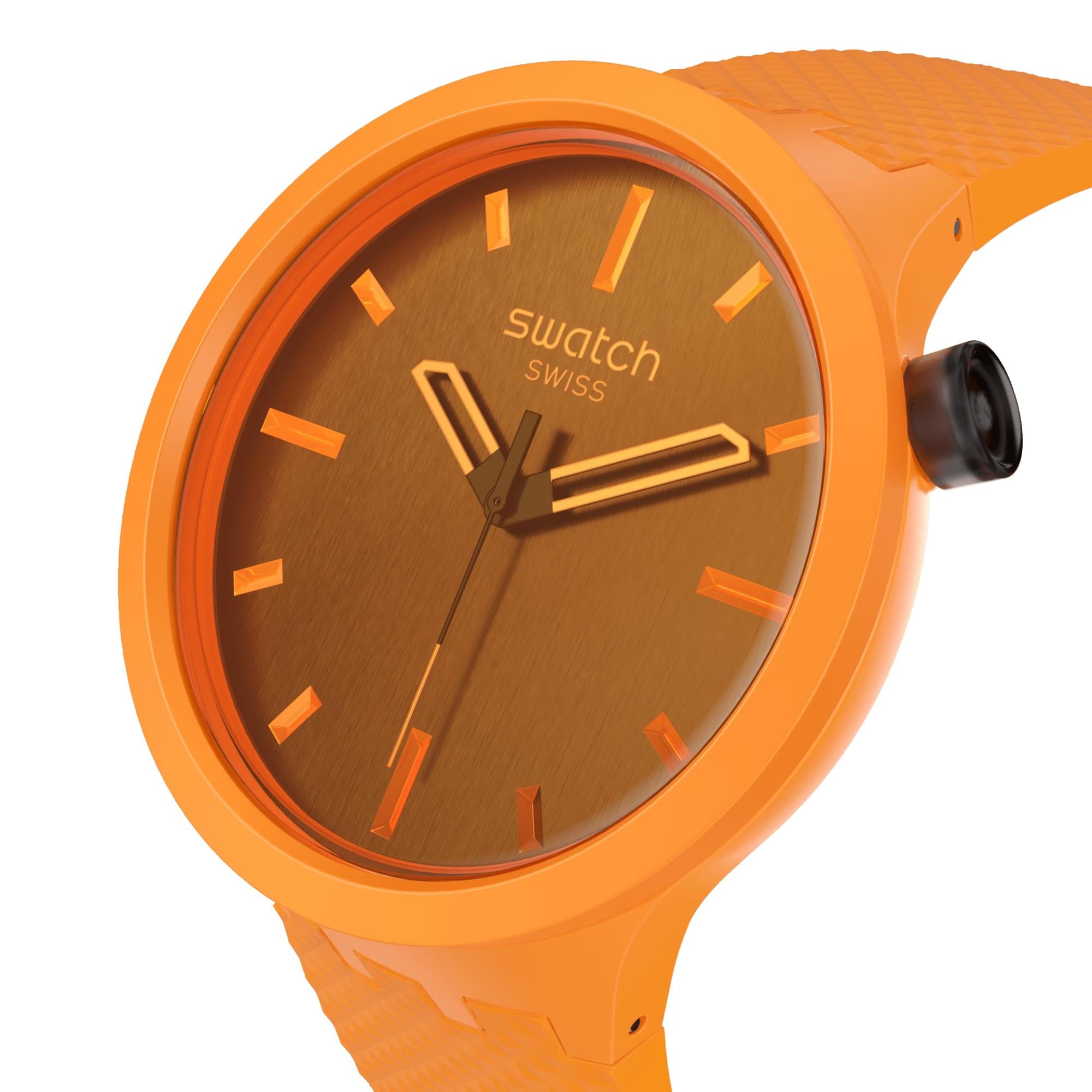 Swatch Big Bold Crushing Orange Bio-Sourced Case Silicone Strap Watch SB05O102