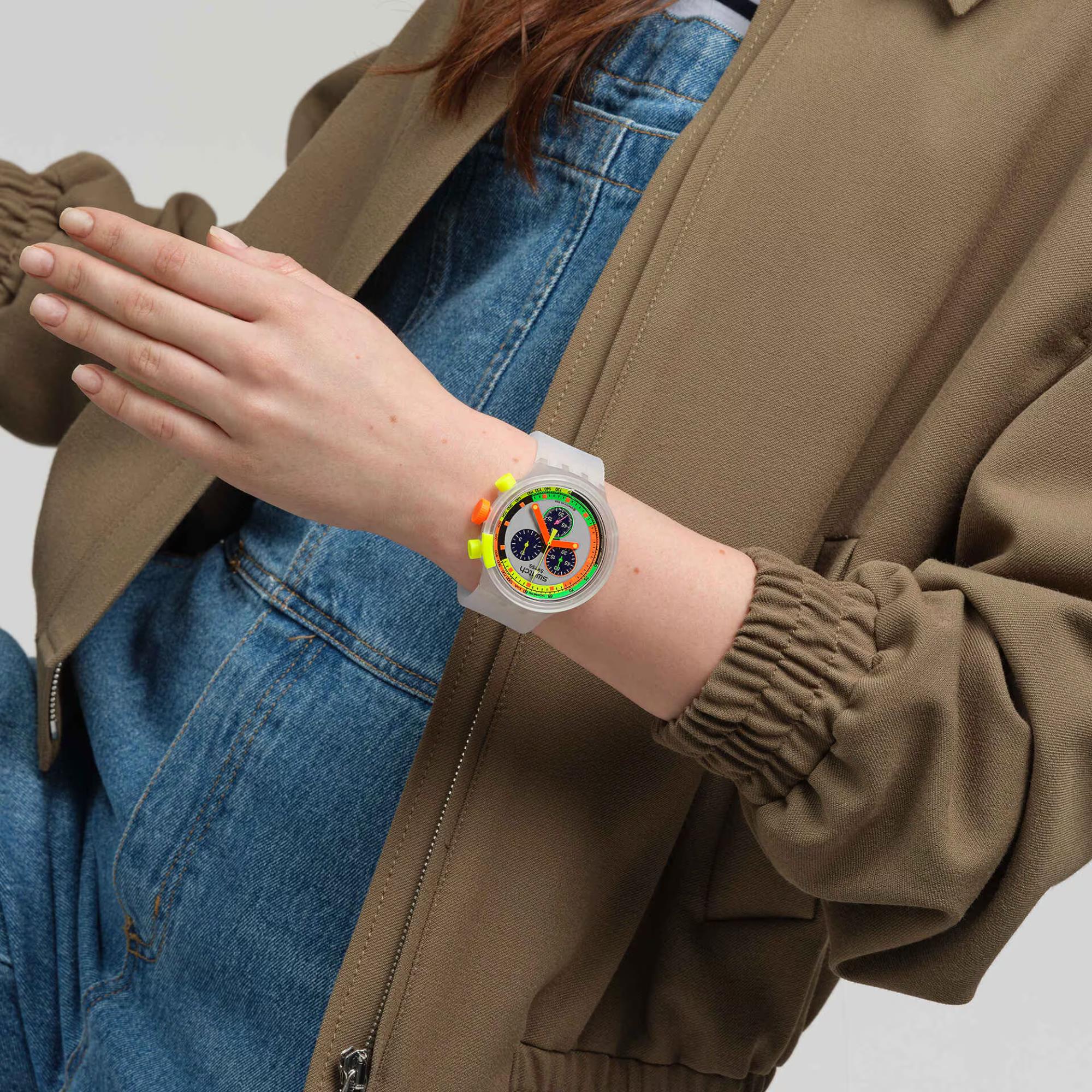 Swatch Neon Jelly Multicolour Dial Silicone Strap Chronograph Unisex Watch SB02K100