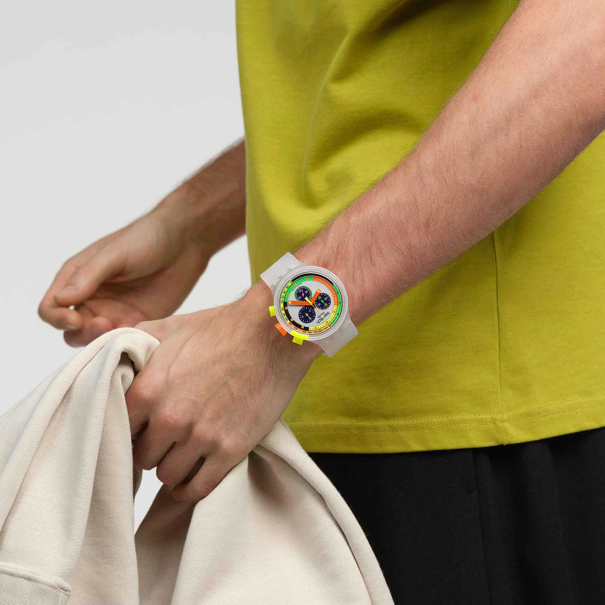 Swatch Neon Jelly Multicolour Dial Silicone Strap Chronograph Unisex Watch SB02K100