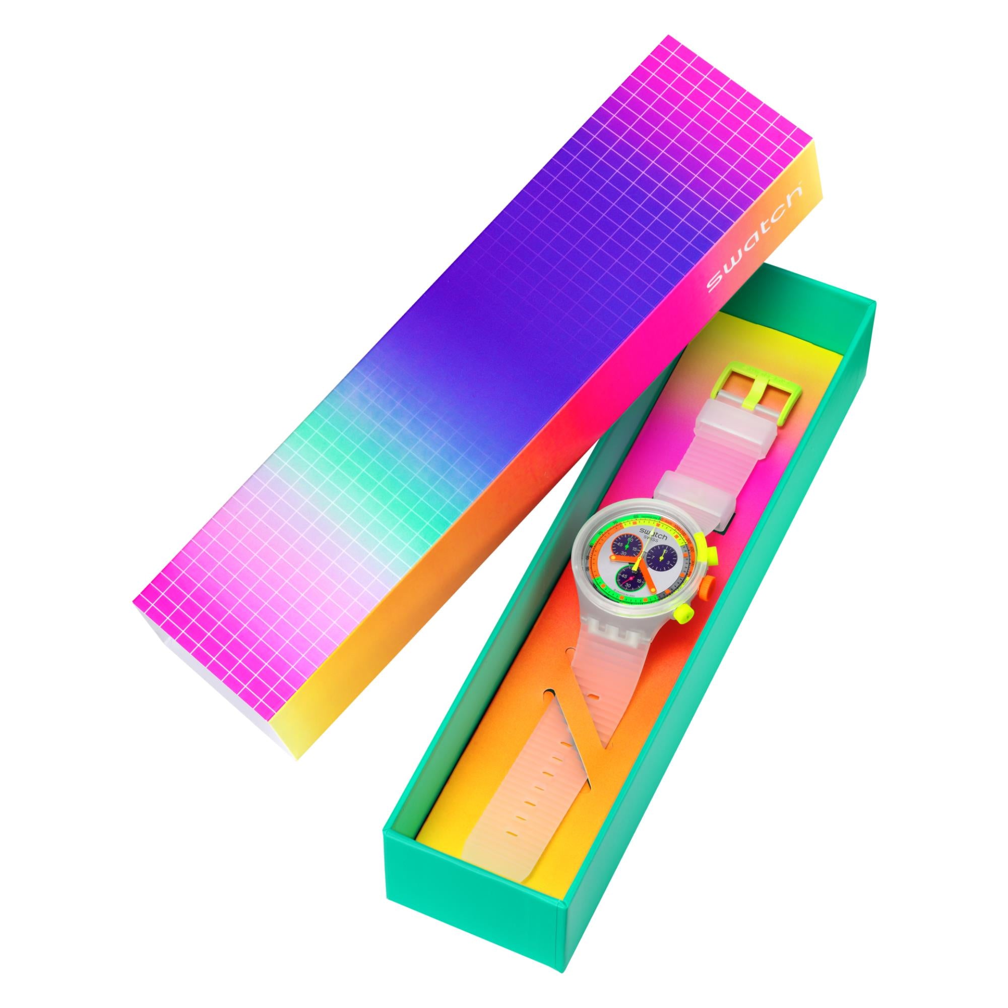 Swatch Neon Jelly Multicolour Dial Silicone Strap Chronograph Unisex Watch SB02K100
