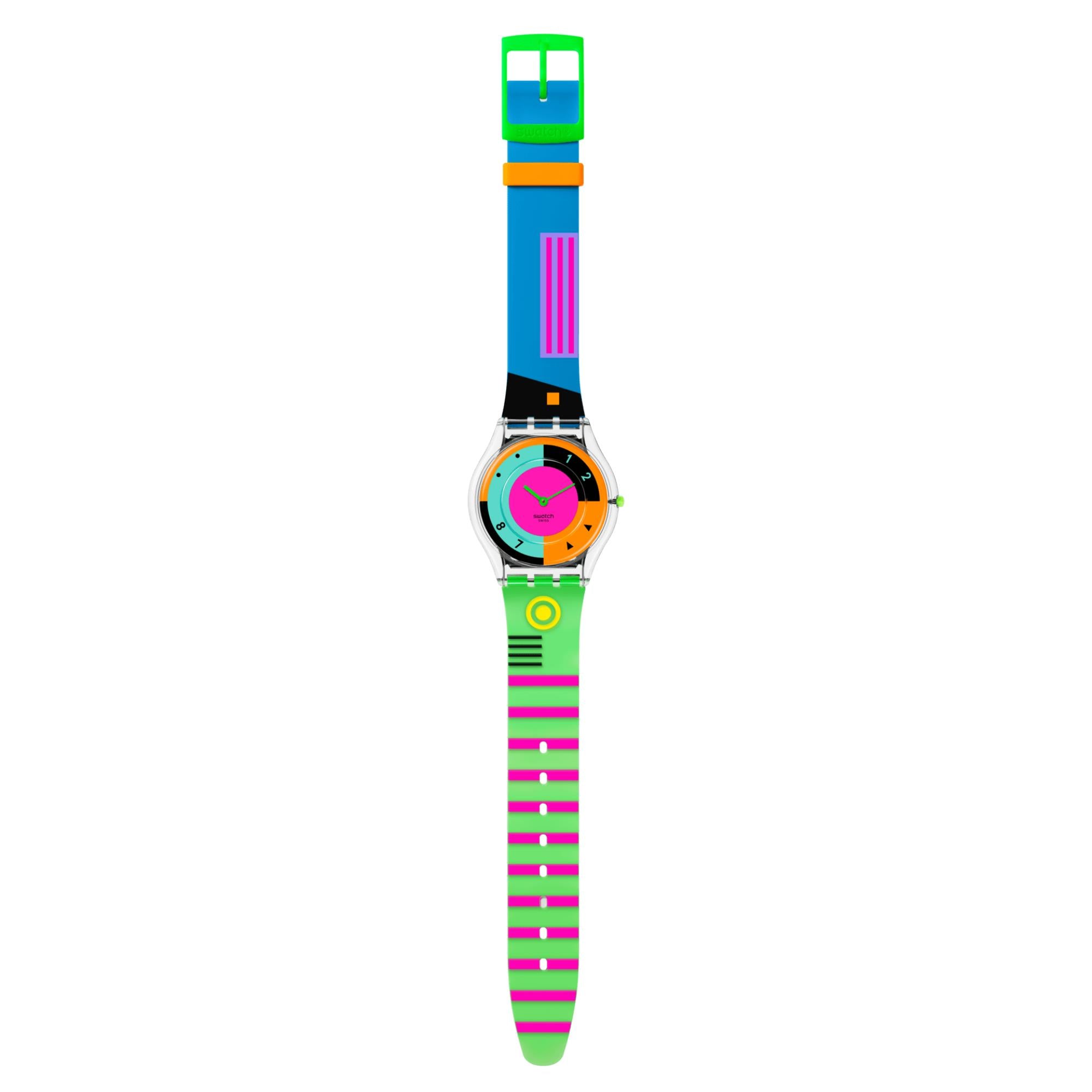 Swatch Neon Hot Racer Multi-coloured Dial Transparent Silicone Strap Watch (34mm) SS08K119