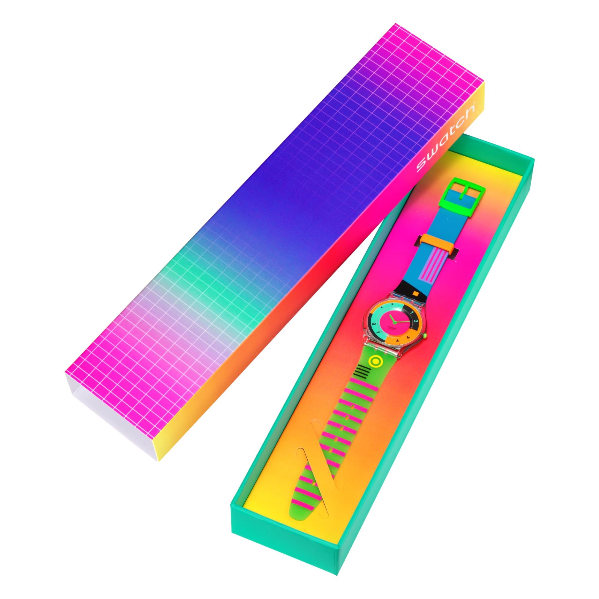 Swatch Neon Hot Racer Multi-coloured Dial Transparent Silicone Strap Watch (34mm) SS08K119