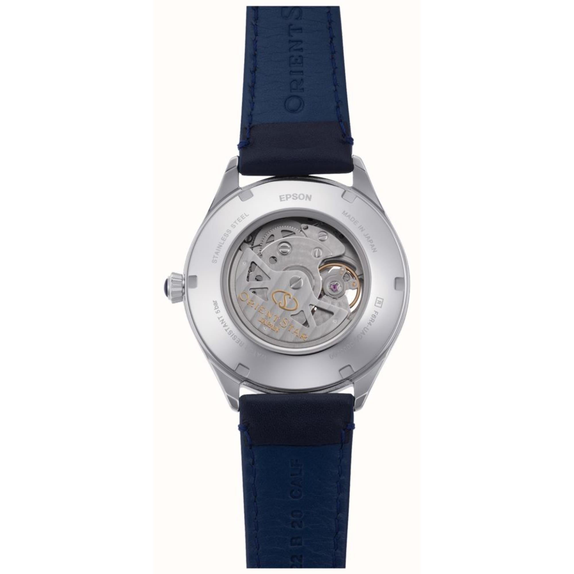Orient Star Ex-Display Classic Semi-Skeleton Automatic Blue Dial Leather Strap Men's Watch RE-AT0203L00B-EX