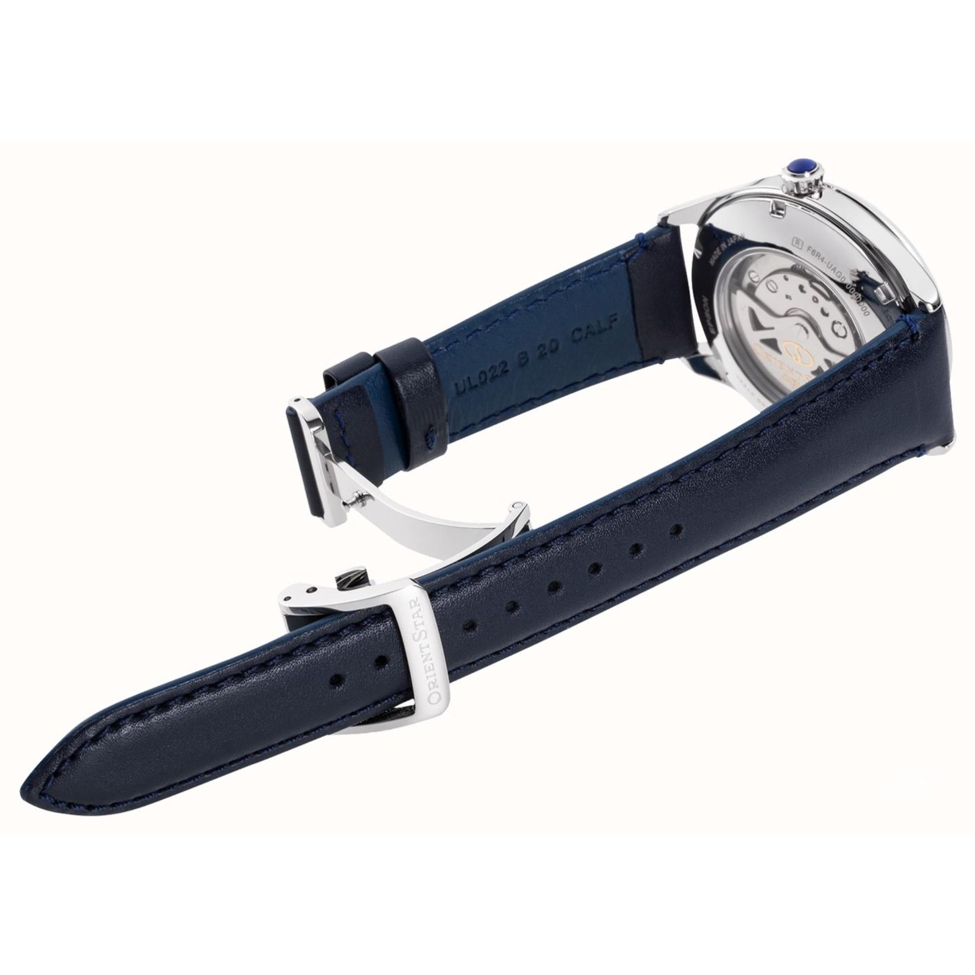 Orient Star Ex-Display Classic Semi-Skeleton Automatic Blue Dial Leather Strap Men's Watch RE-AT0203L00B-EX