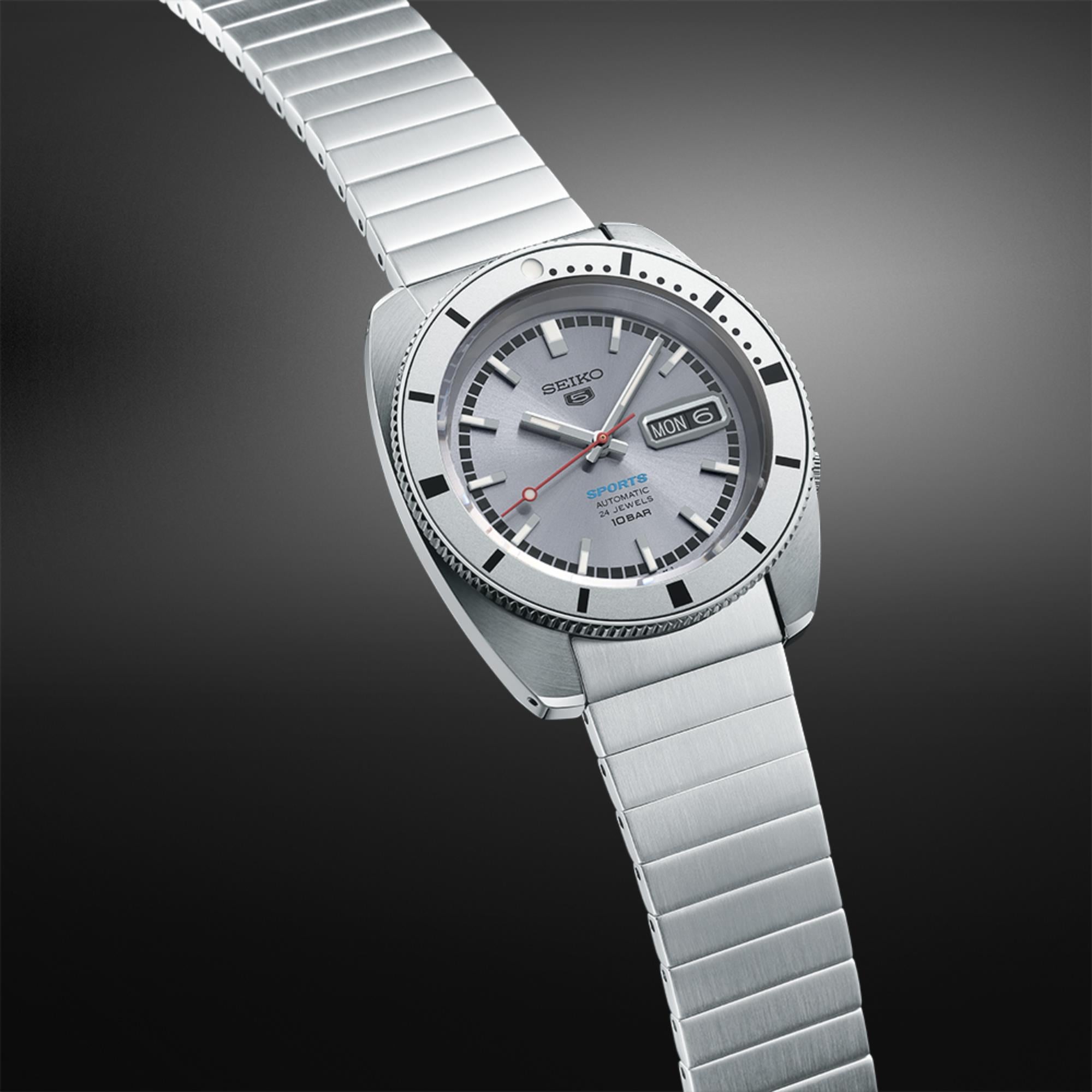 Seiko 5 Sports 'Ash Blue' 1968 Recreation Limited Edition Silver Dial Men's Watch SPRL03K1