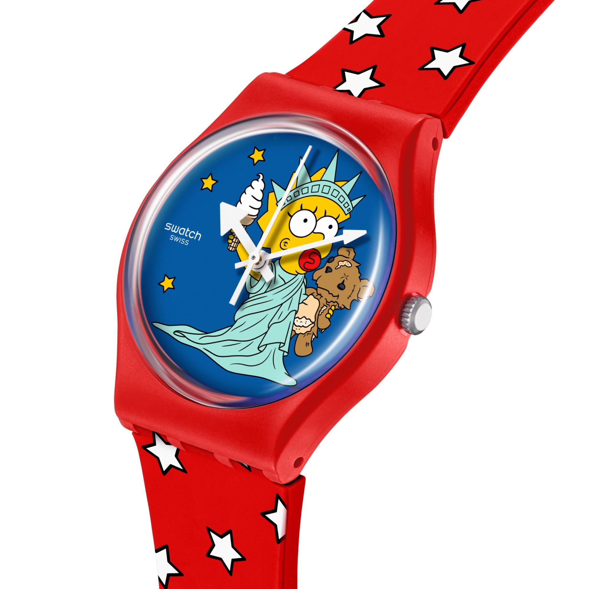 Swatch Little Lady Liberty Blue Dial Silicon Strap Watch SO28Z120