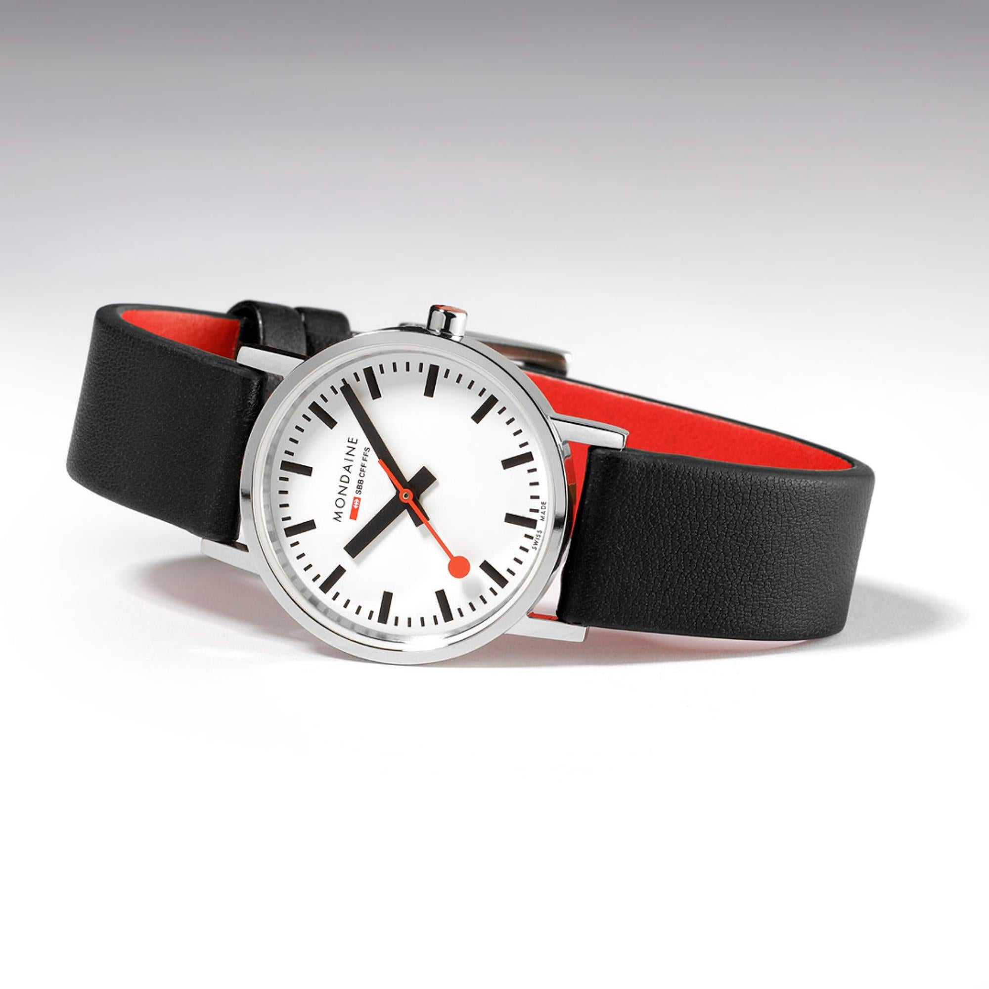 Mondaine Classic White Dial Black Vegan Grape Leather Strap Ladies Watch A658.30323.11SBBV