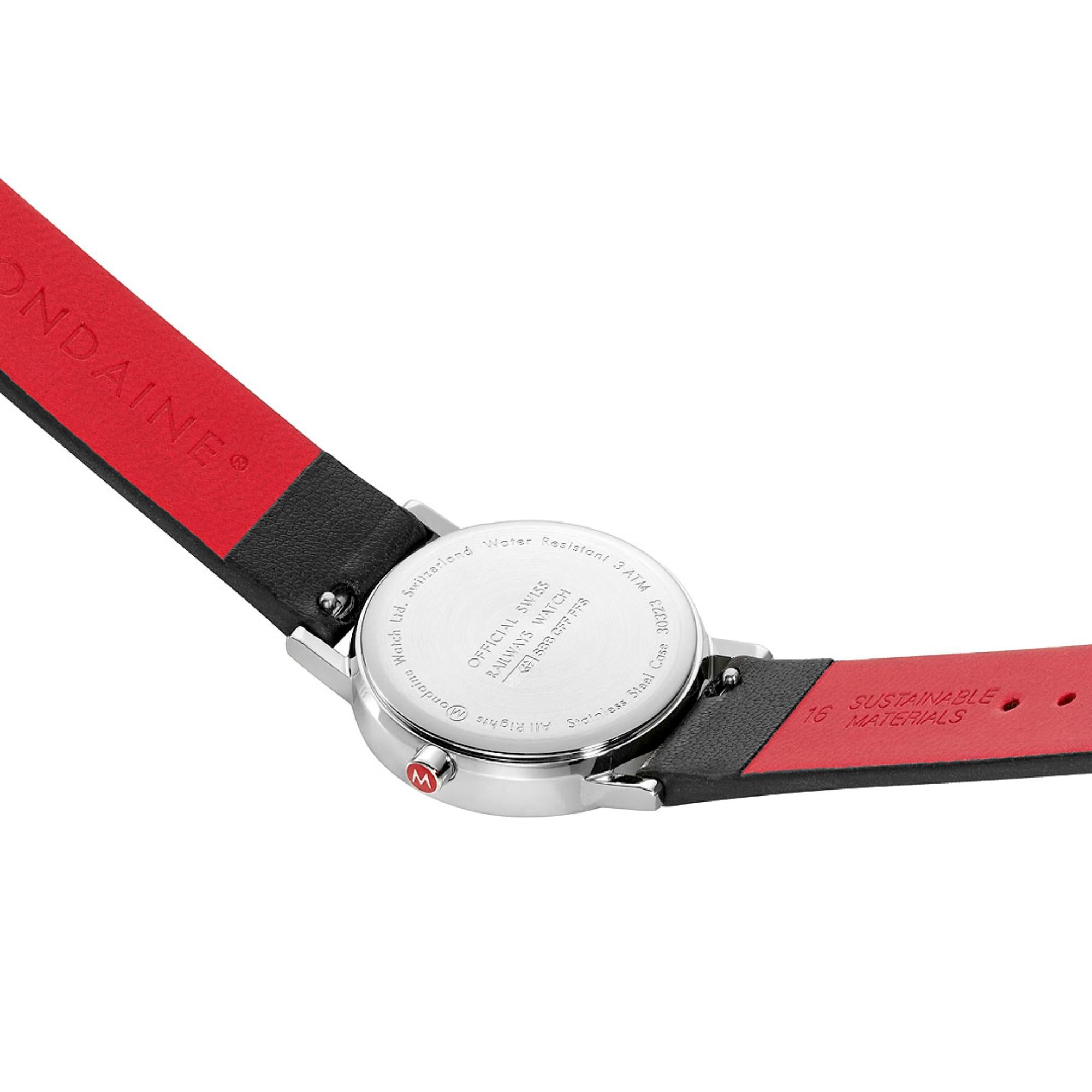 Mondaine Classic White Dial Black Vegan Grape Leather Strap Ladies Watch A658.30323.11SBBV