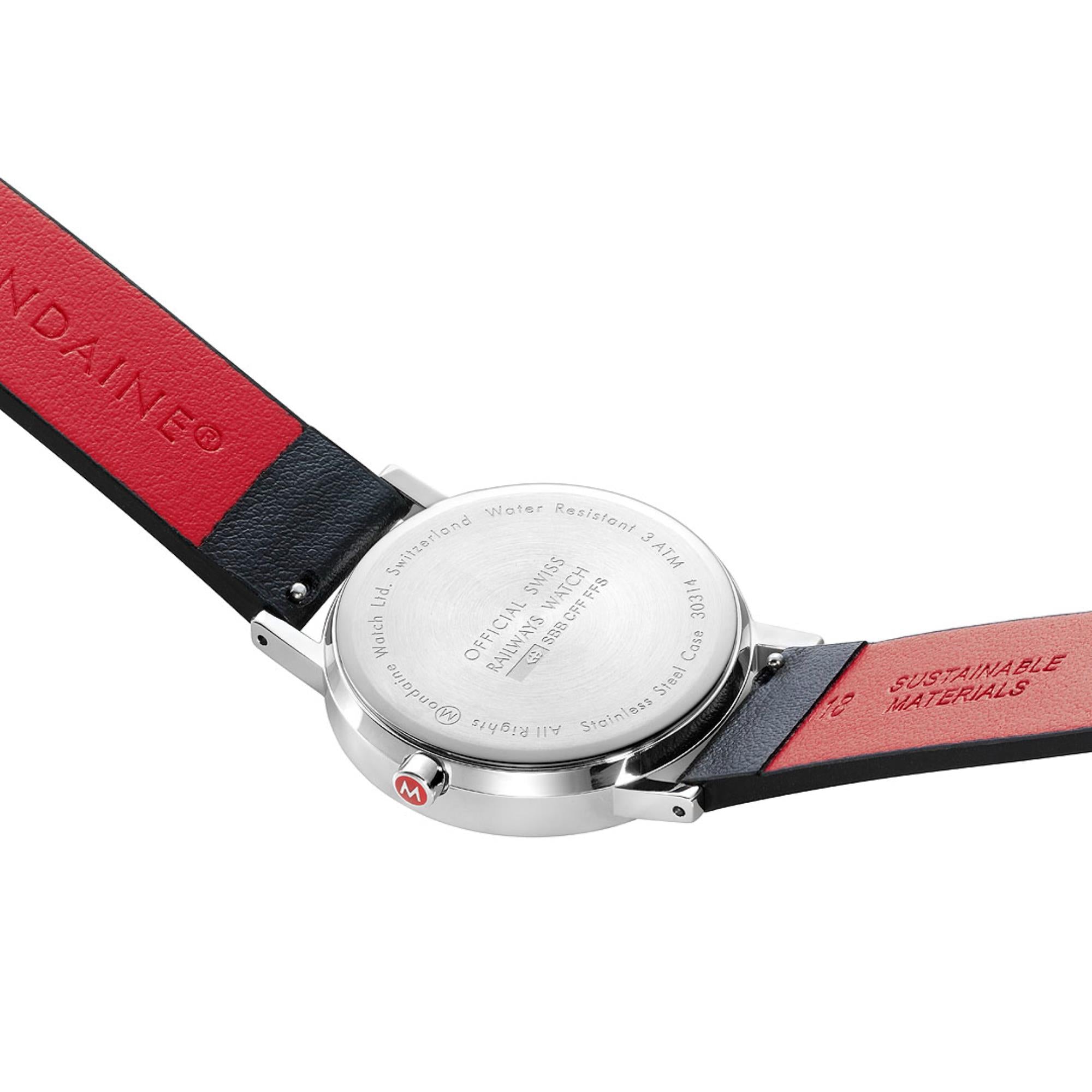 Mondaine Classic White Dial Black Vegan Leather Strap Unisex Watch A660.30314.11SBBV