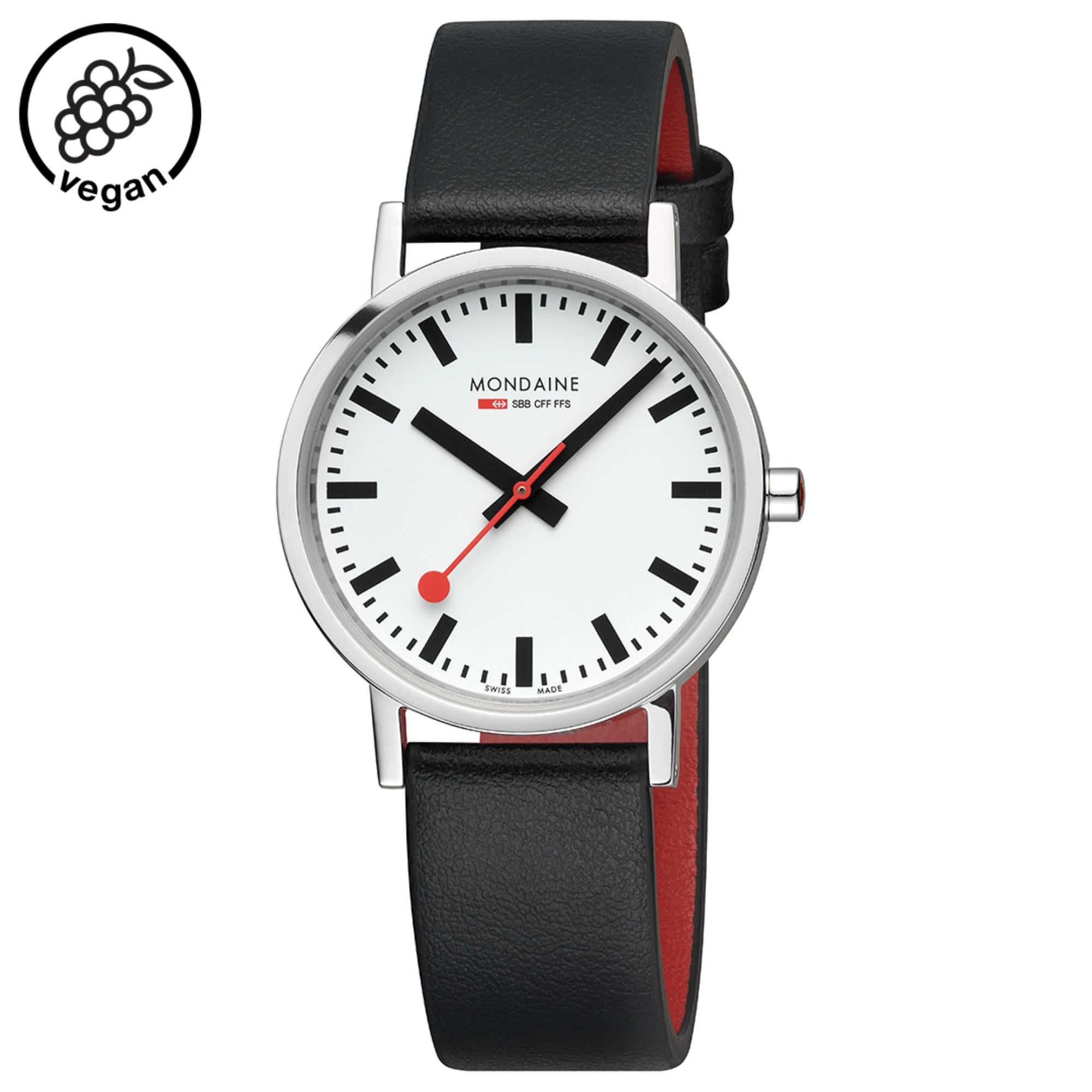 Mondaine Classic White Dial Black Vegan Leather Strap Unisex Watch A660.30314.11SBBV