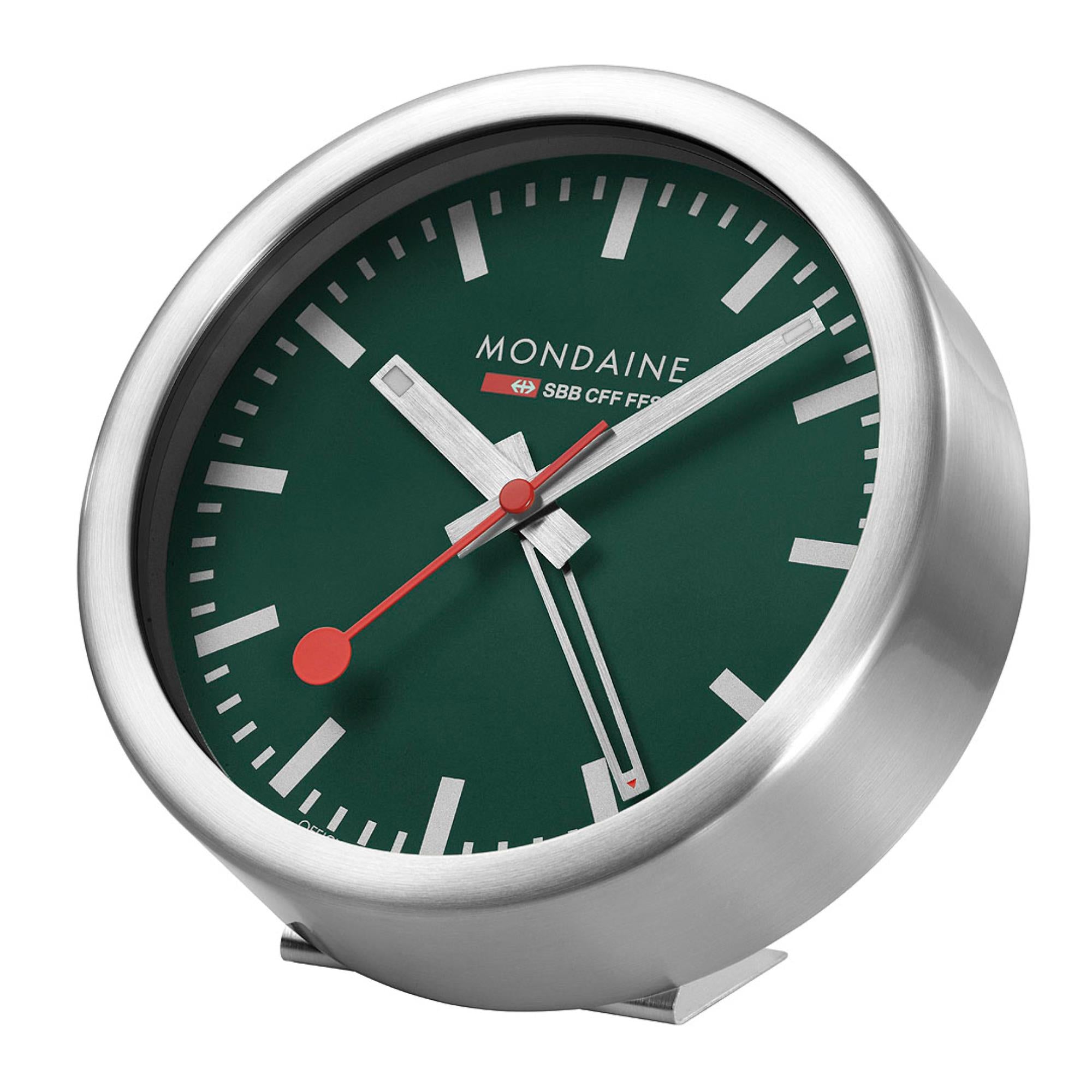 Mondaine SBB Green Dial Alarm Clock with Sweeping Second Hand A997.MCAL.66SBV.1