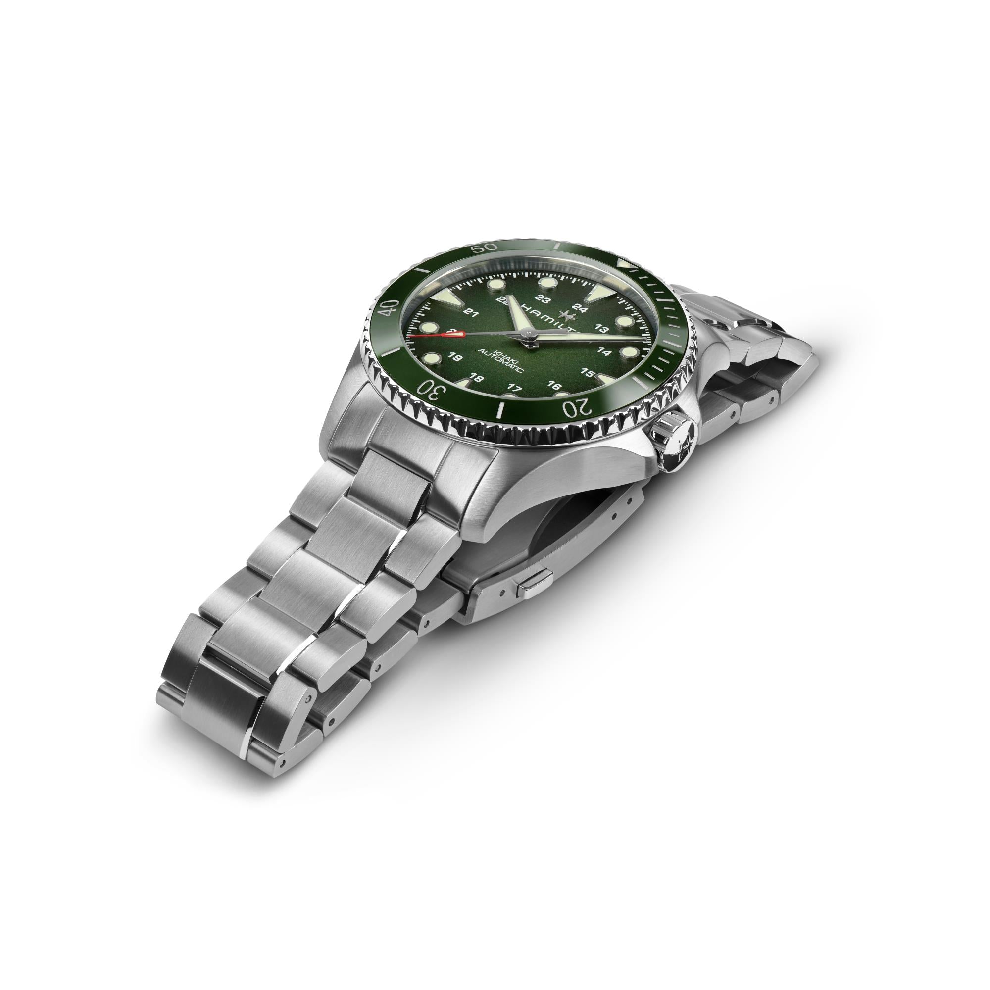 Hamilton Khaki Navy Scuba Automatic Green Dial Steel Strap Men's Watch H82525160