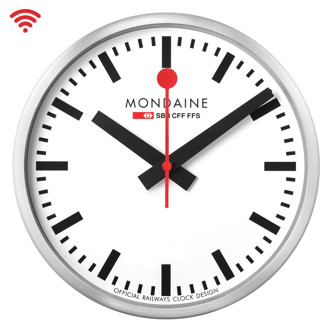 Mondaine stop2go 25cm Aluminium Case Wi-Fi White Dial Wall Clock MSM.25S11