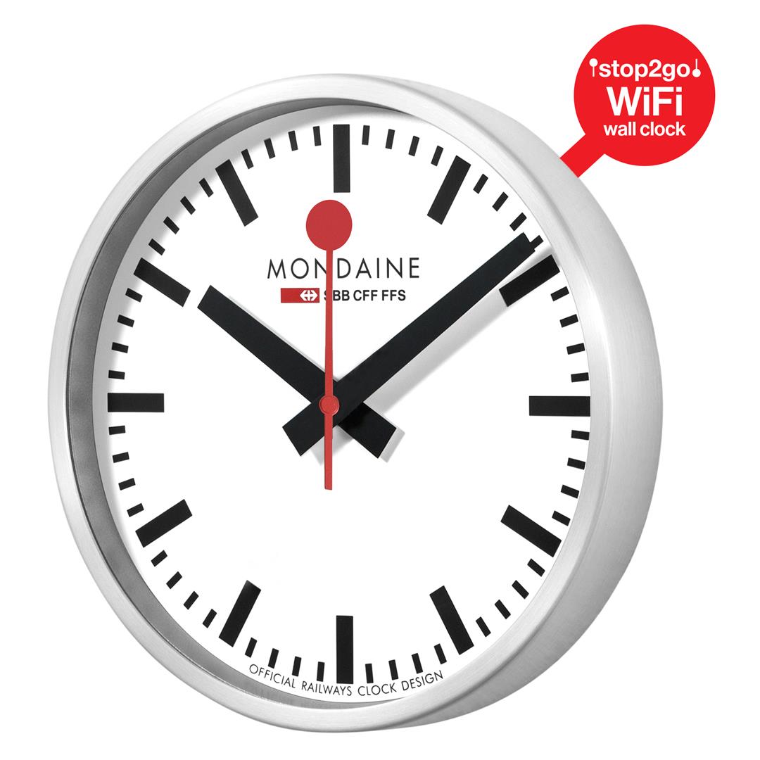 Mondaine stop2go 25cm Aluminium Case Wi-Fi White Dial Wall Clock MSM.25S11