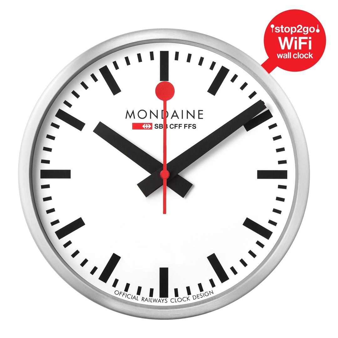 Mondaine stop2go 25cm Aluminium Case Wi-Fi White Dial Wall Clock MSM.25S11