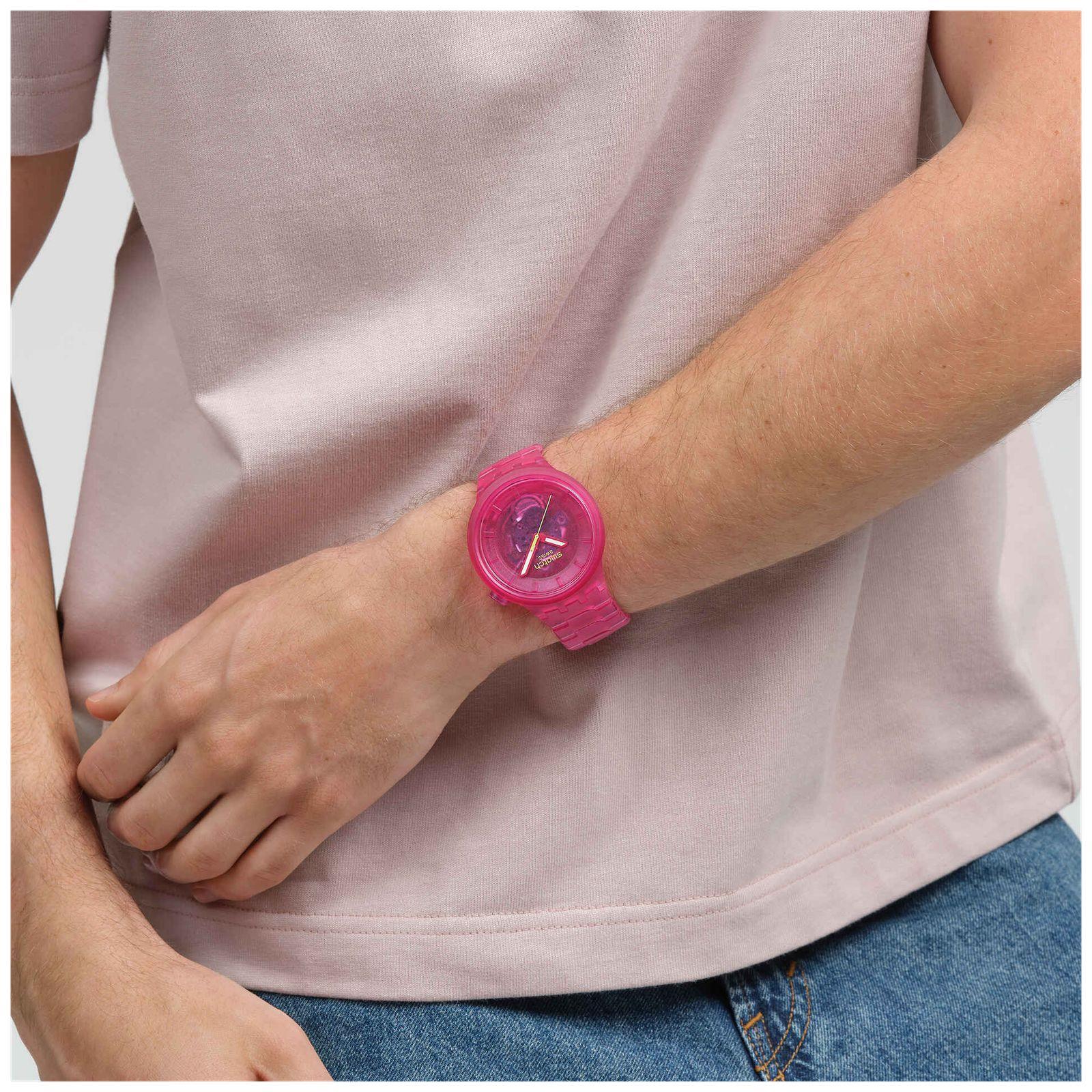 Swatch PINK JOY Pink Dial Pink Bio-Sourced Material Strap Unisex Watch SB05P102