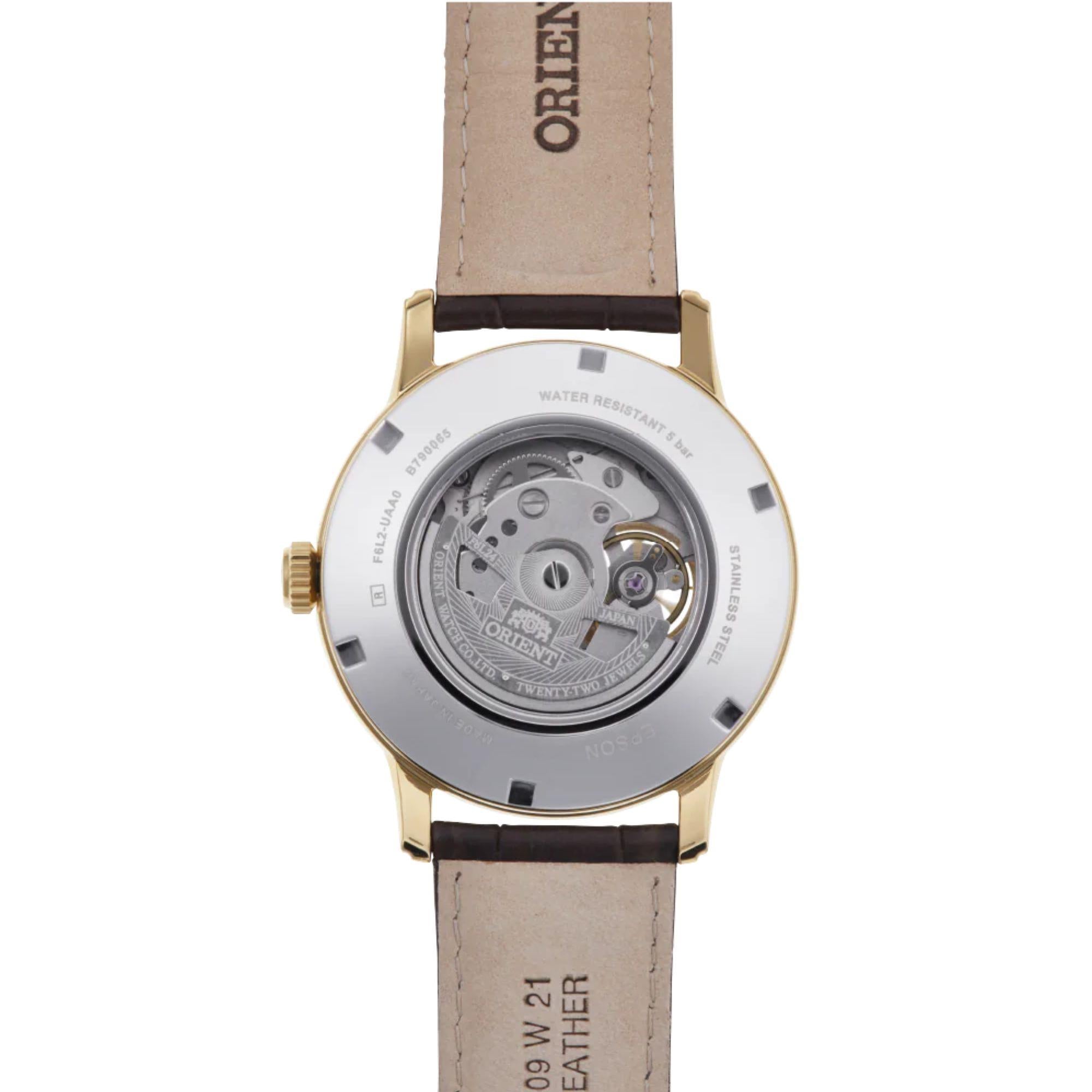 Orient Bambino Open Heart Sun & Moon Automatic White Dial Leather Strap Men’s Watch RA-AS0010S30B
