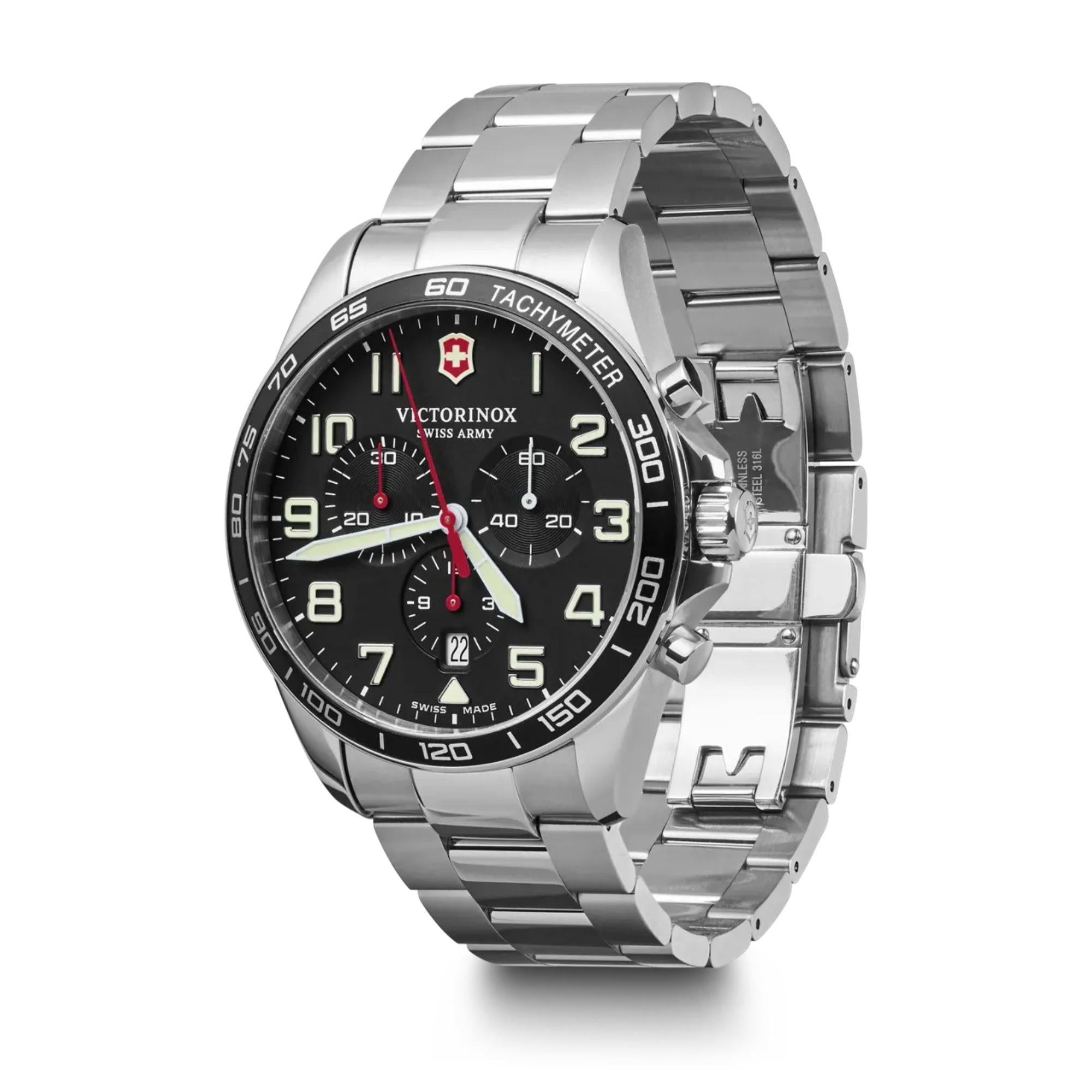 Victorinox Swiss Army FieldForce Chronograph Silver Steel Black Dial Quartz Men's Watch 241855
