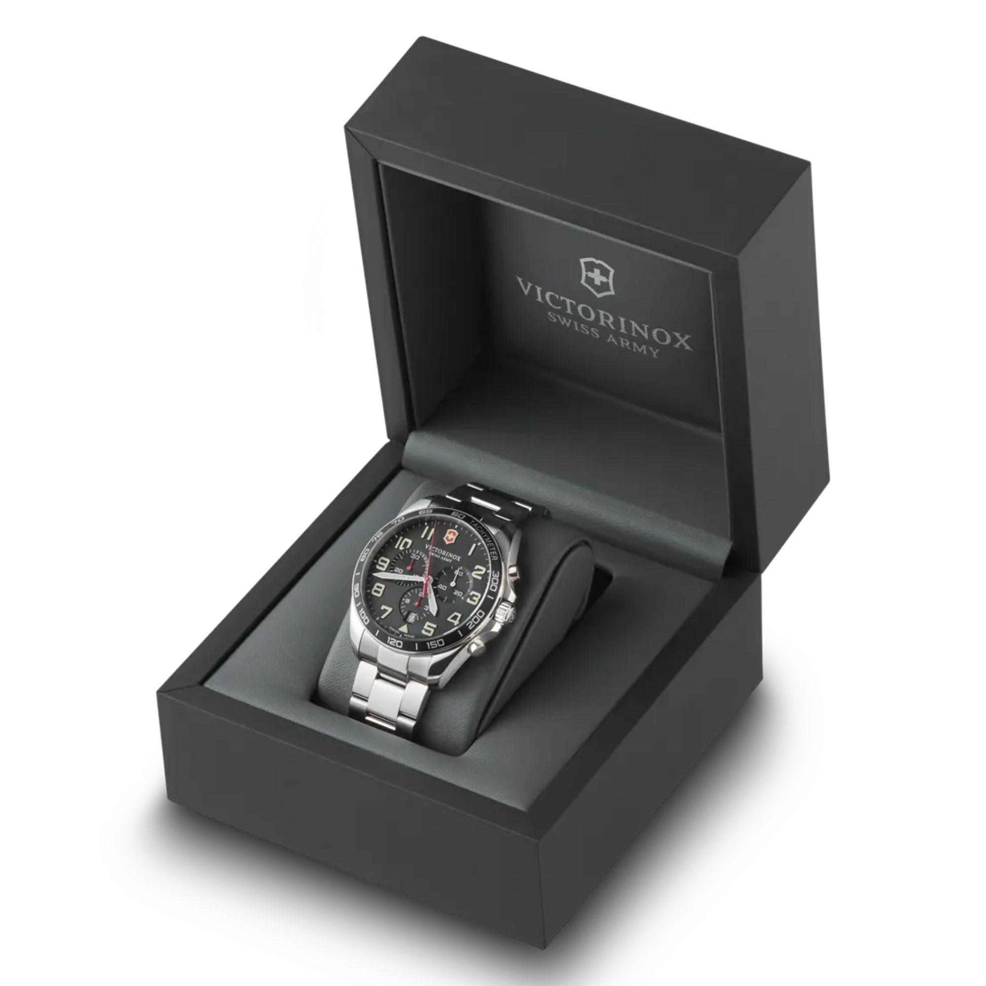 Victorinox Swiss Army FieldForce Chronograph Silver Steel Black Dial Quartz Men's Watch 241855