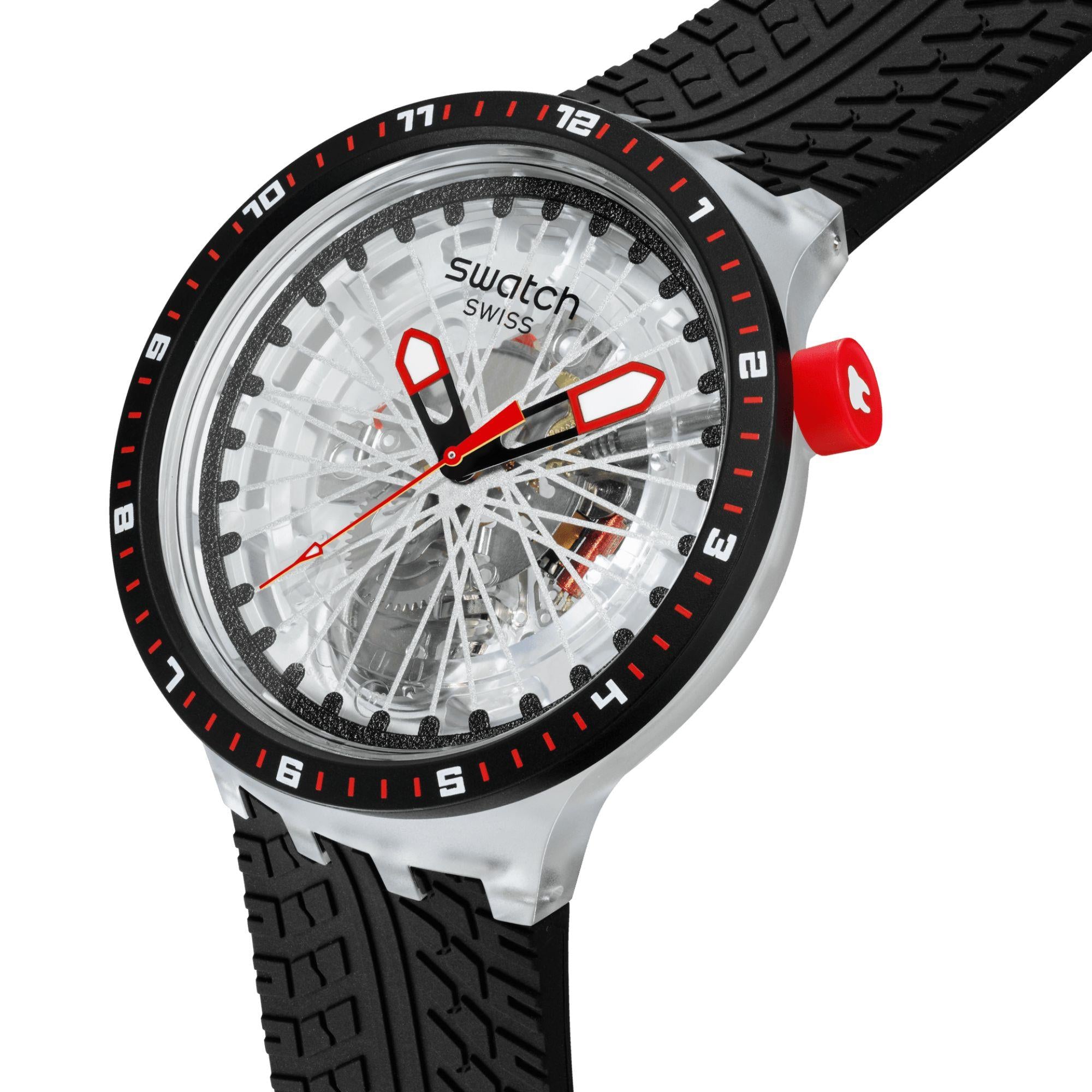 Swatch THE PILGRIM - TREAD ON IT Transparent Dial Silicone Strap Watch SB05K103