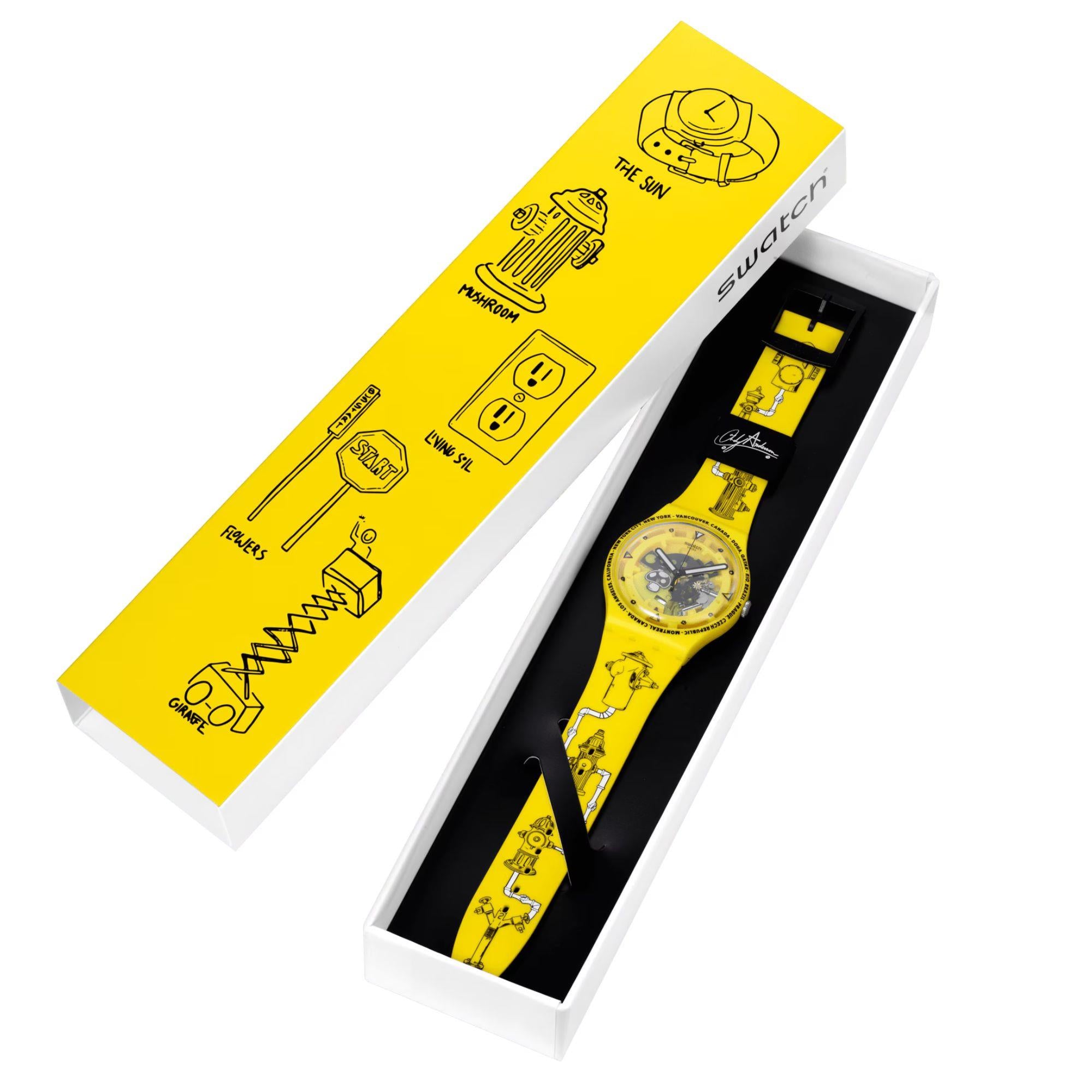 Swatch TIME WITH ANDY ANDERSON Yellow Dial Silicone Strap Unisex Watch SO29J101