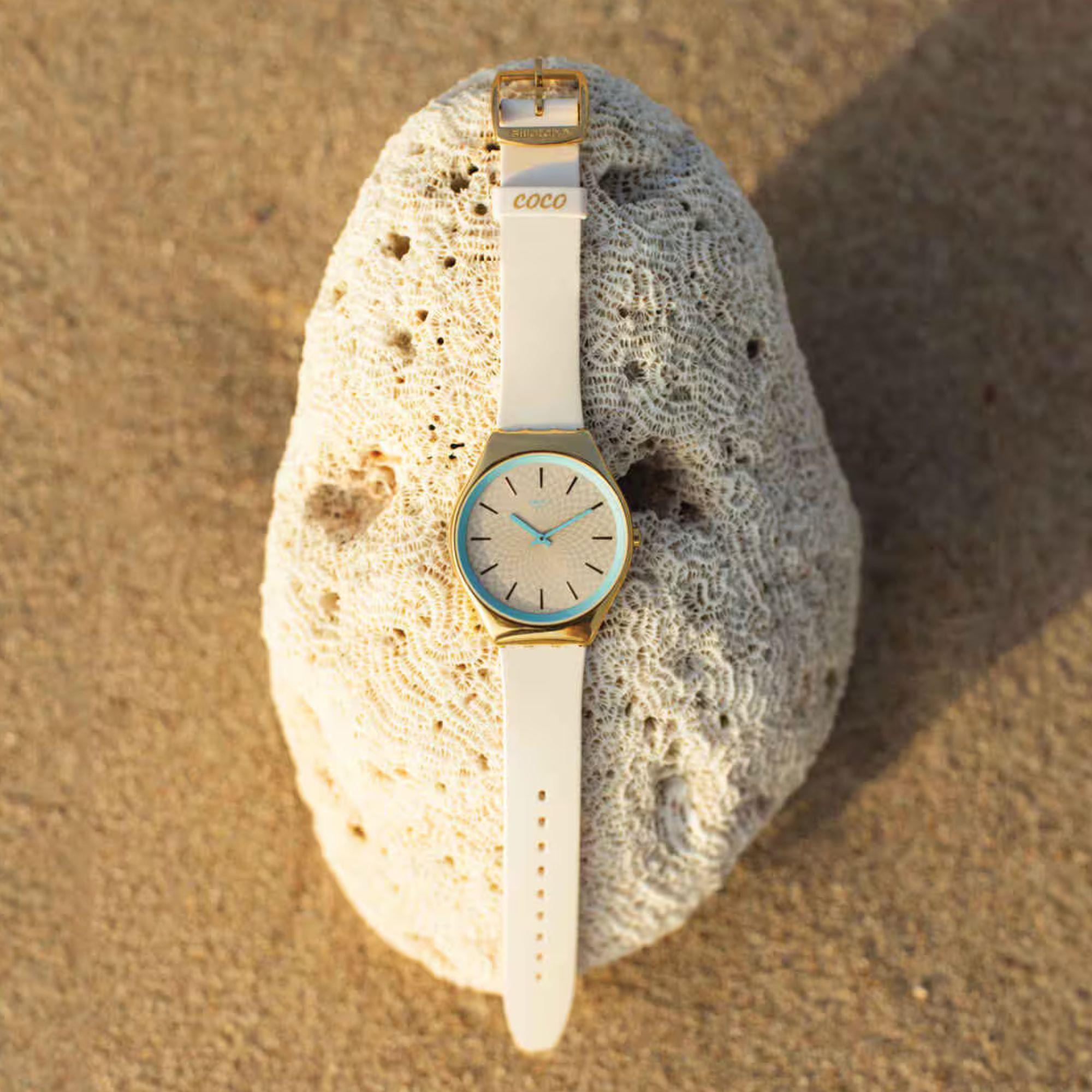 Swatch COCO HO BLU Ivory Dial Silicone Strap Watch SYXG127