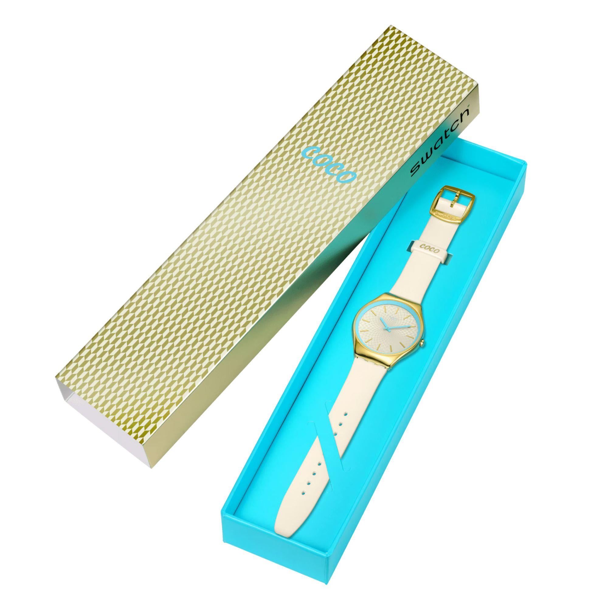Swatch COCO HO BLU Ivory Dial Silicone Strap Watch SYXG127