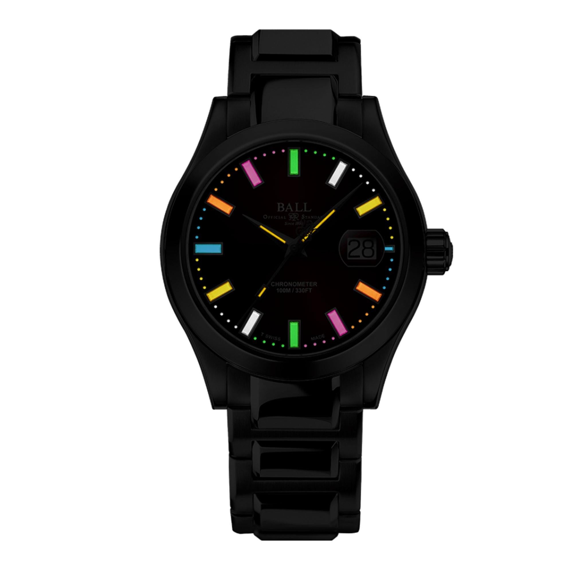 Ball Engineer III Marvelight Rainbow Tubes Red Dial Steel Bracelet Men's Watch NM9026C-S27C-RDR