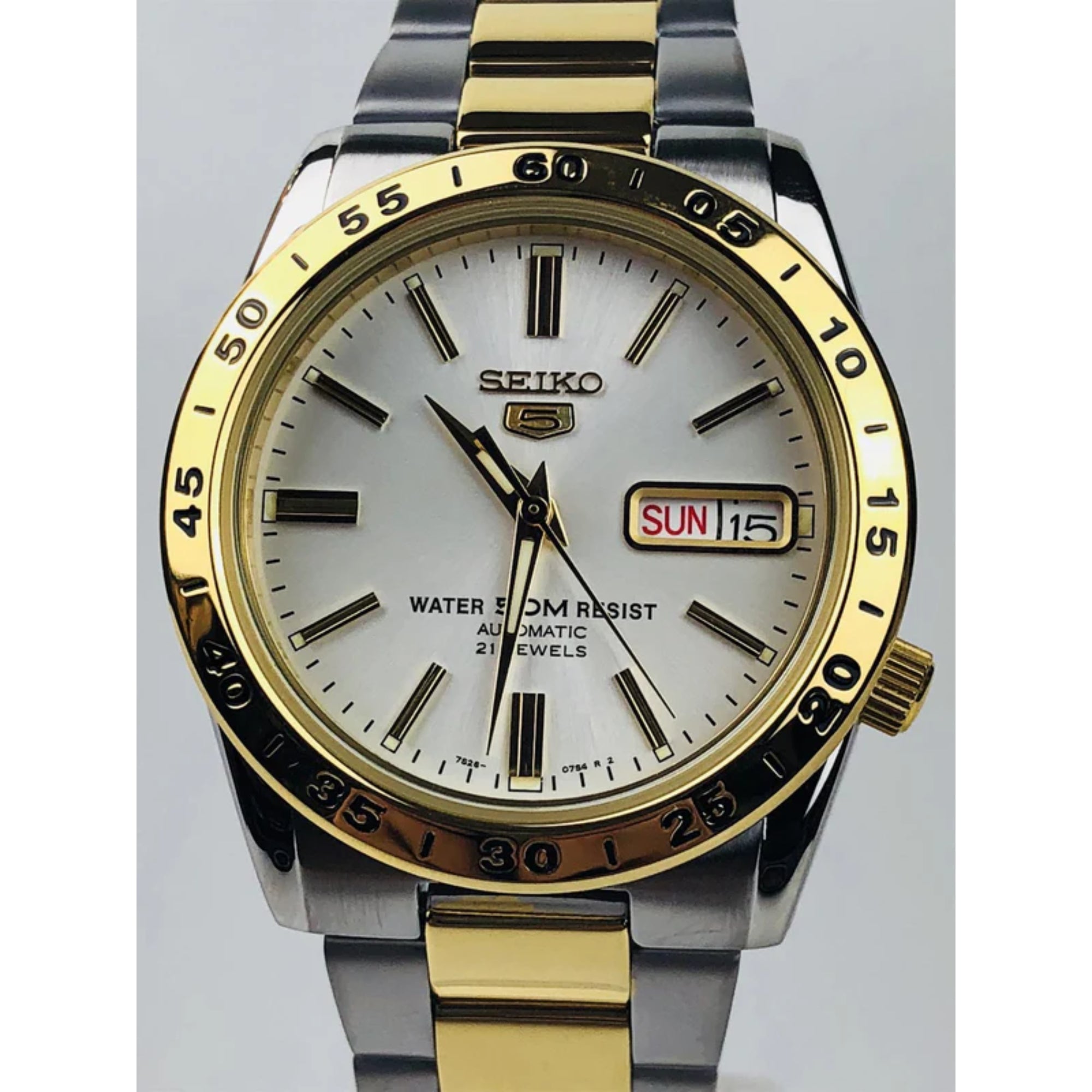 Seiko 5 Automatic White Dial Two Tone Gold/Silver Stainless Steel Men's Watch SNKE04K1