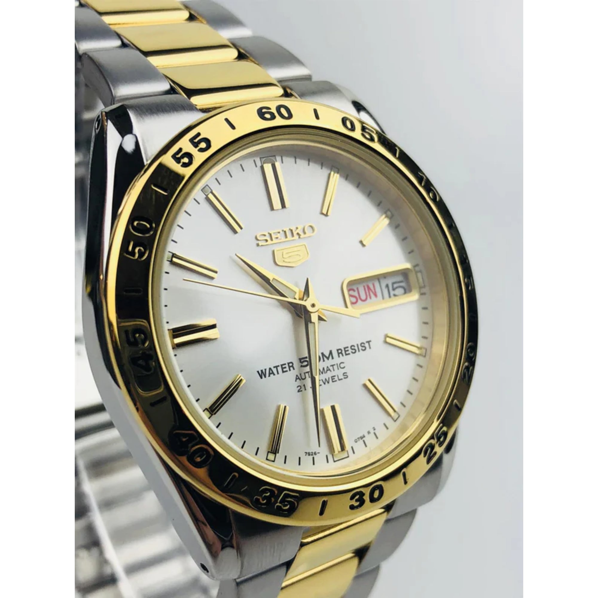 Seiko 5 Automatic White Dial Two Tone Gold/Silver Stainless Steel Men's Watch SNKE04K1