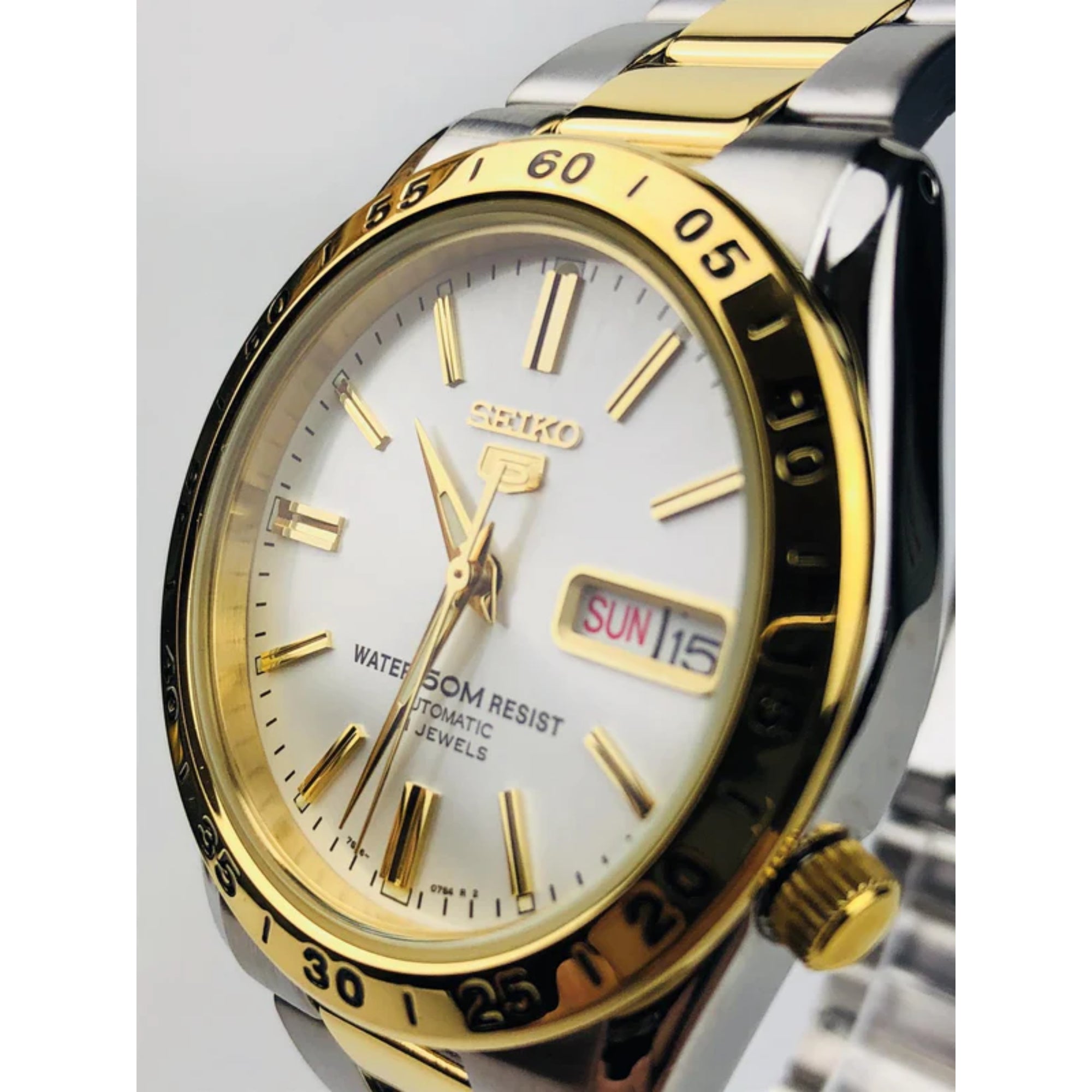 Seiko 5 Automatic White Dial Two Tone Gold/Silver Stainless Steel Men's Watch SNKE04K1