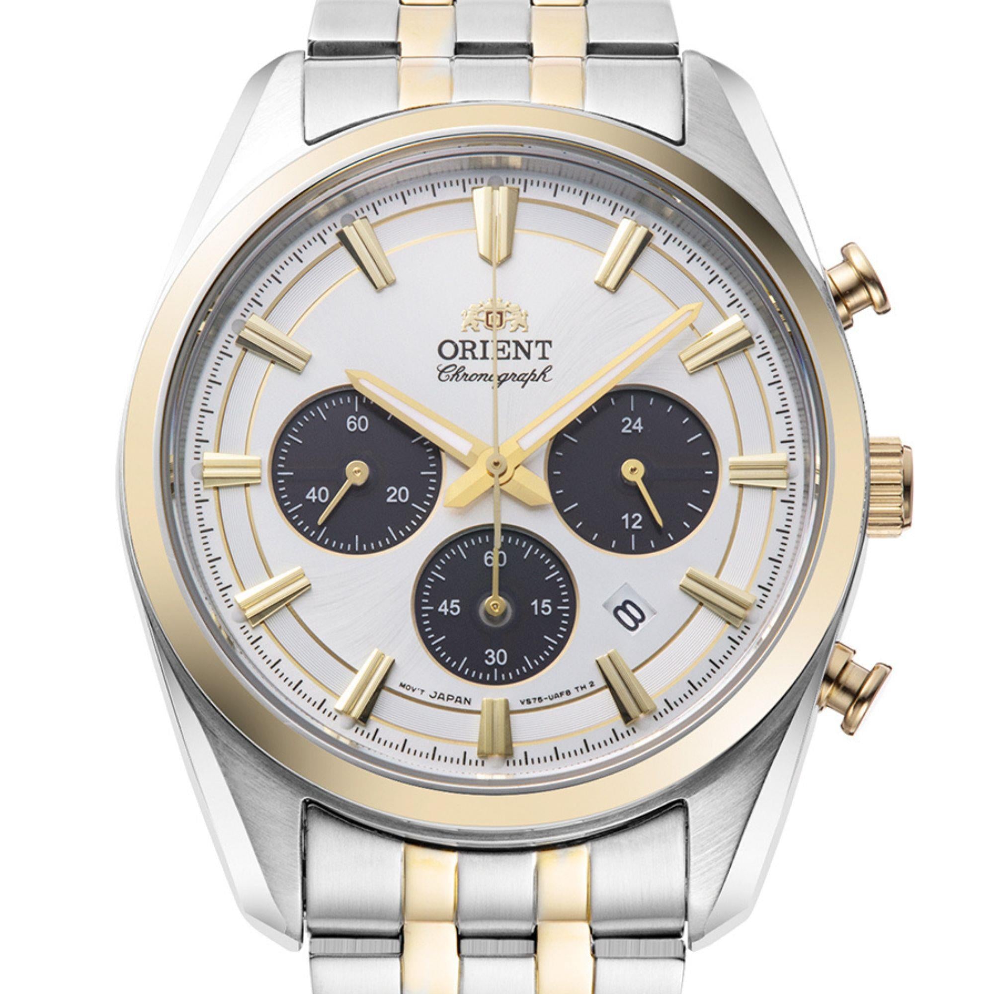 Orient Contemporary Stretto Date Solar Chronograph White Dial Steel Strap Unisex Watch RA-TX0302S10B