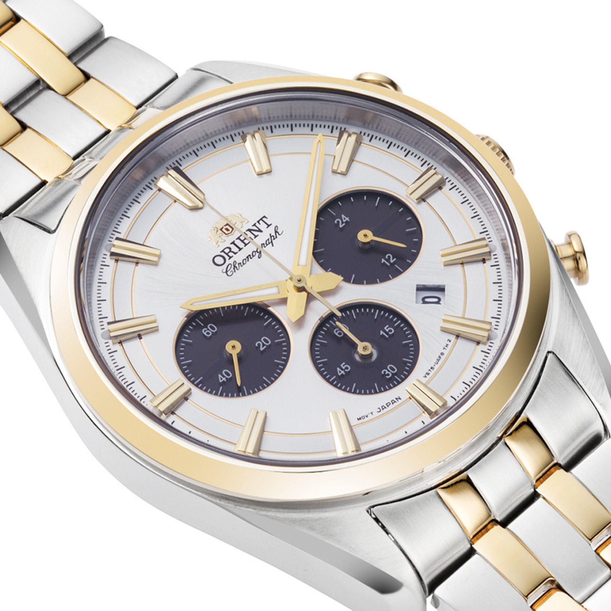 Orient Contemporary Stretto Date Solar Chronograph White Dial Steel Strap Unisex Watch RA-TX0302S10B