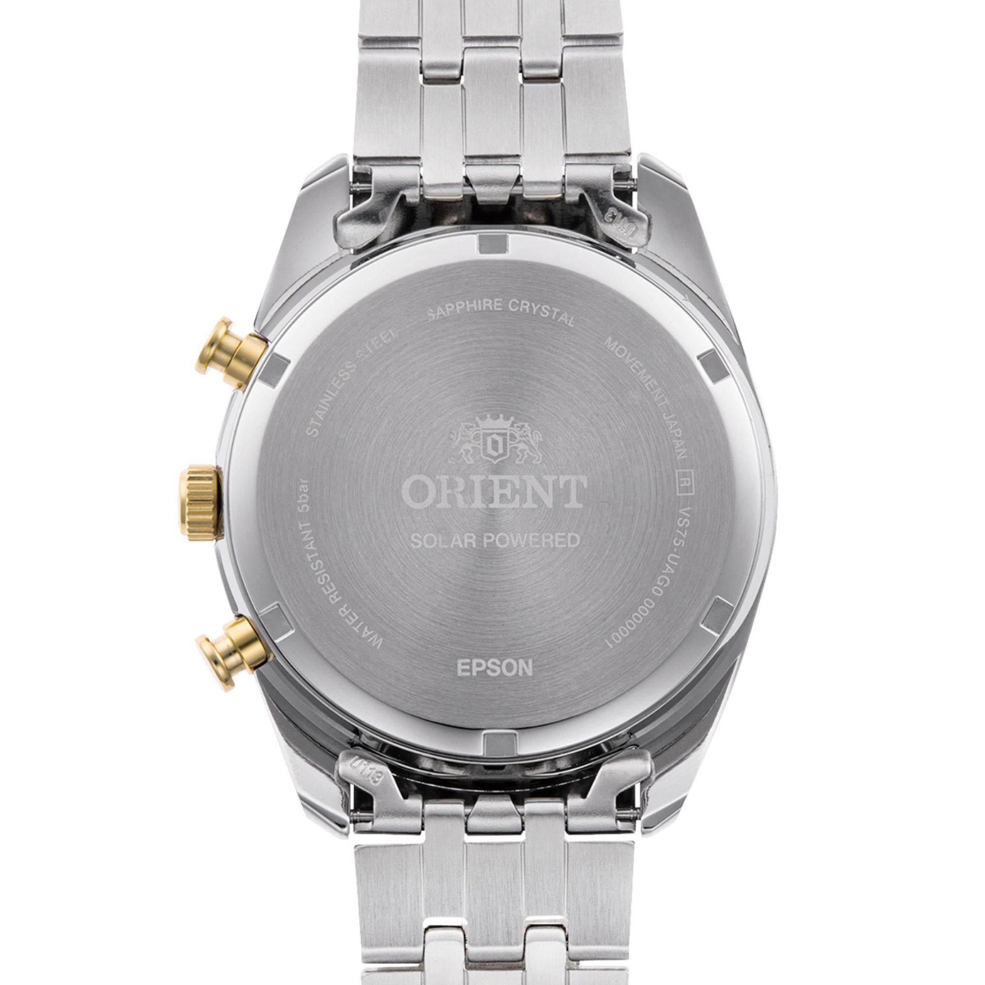 Orient Contemporary Stretto Date Solar Chronograph White Dial Steel Strap Unisex Watch RA-TX0302S10B
