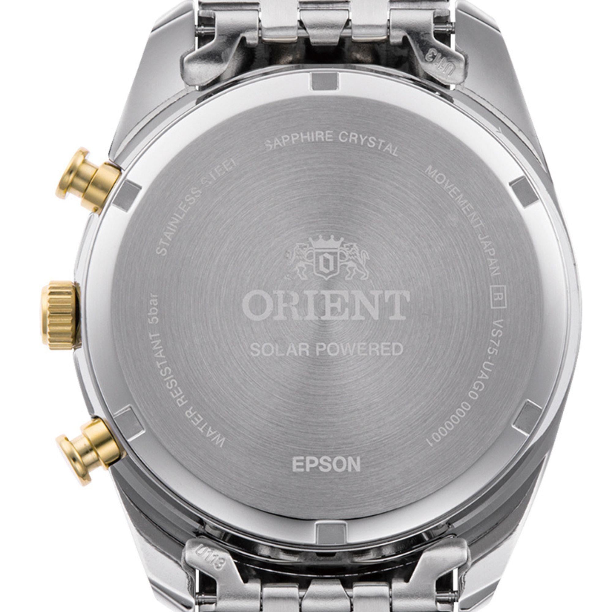 Orient Contemporary Stretto Date Solar Chronograph White Dial Steel Strap Unisex Watch RA-TX0302S10B