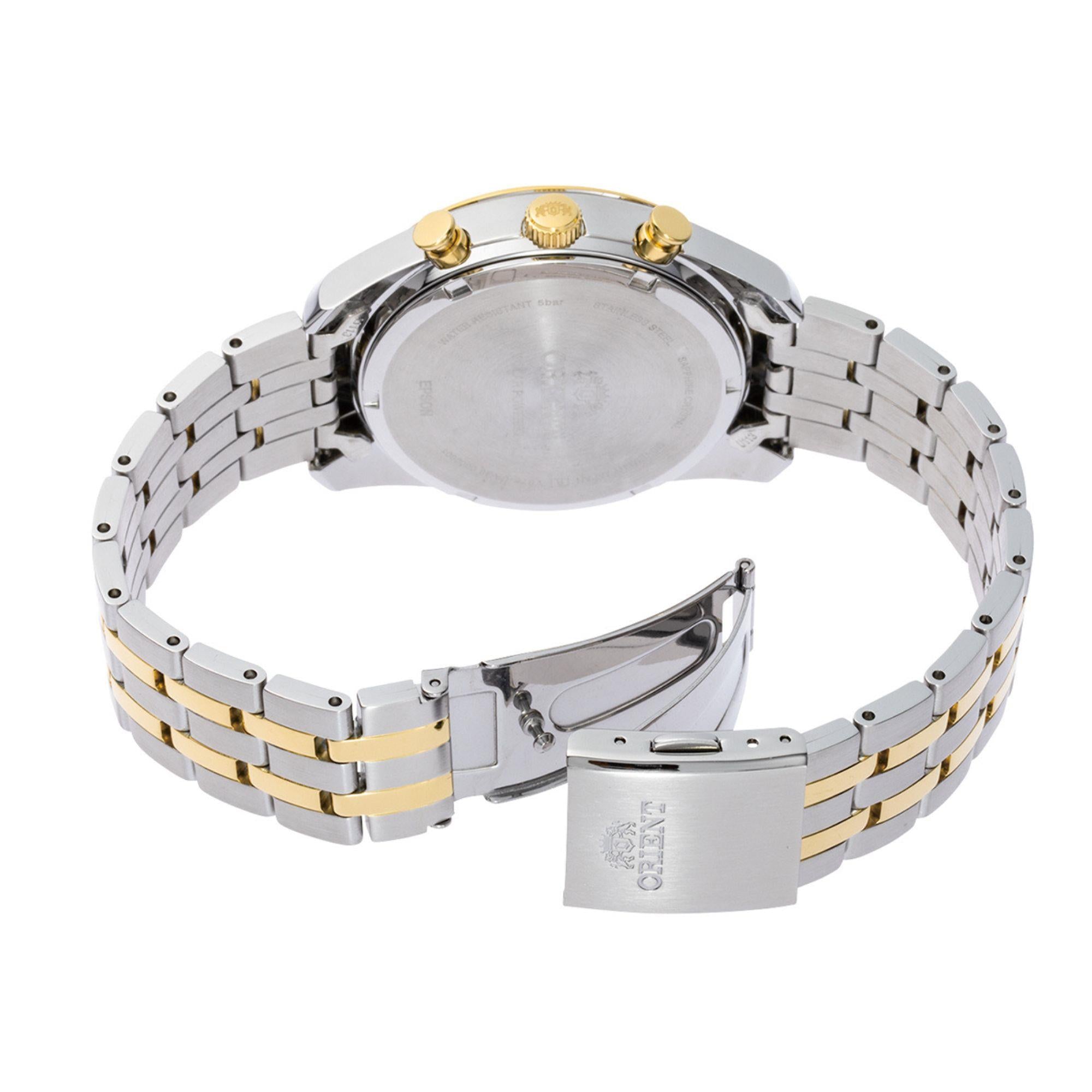 Orient Contemporary Stretto Date Solar Chronograph White Dial Steel Strap Unisex Watch RA-TX0302S10B